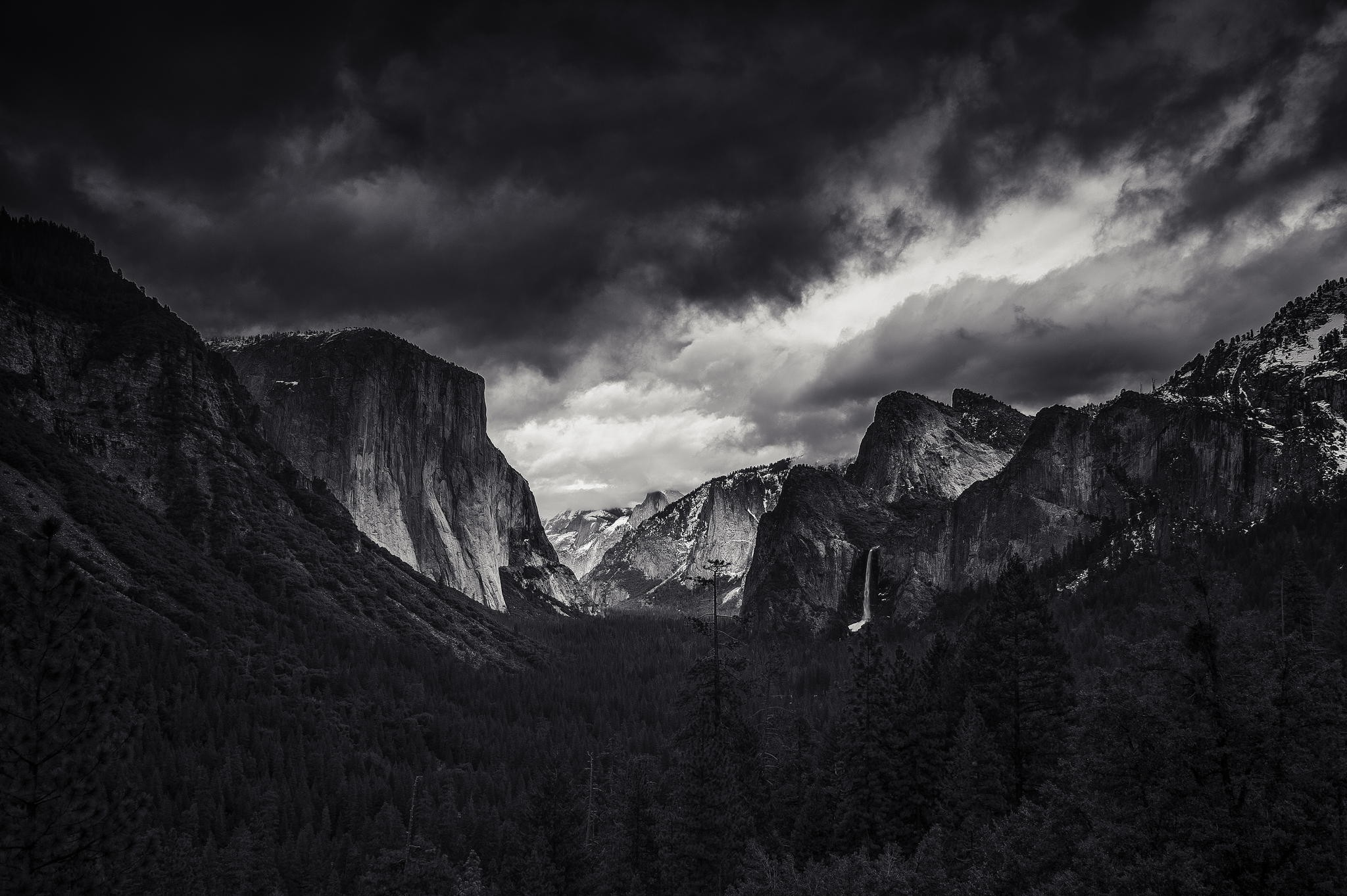 Landscape Nature Monochrome Mountains Forest Yosemite Valley Yosemite National Park El Capitan 2048x1363