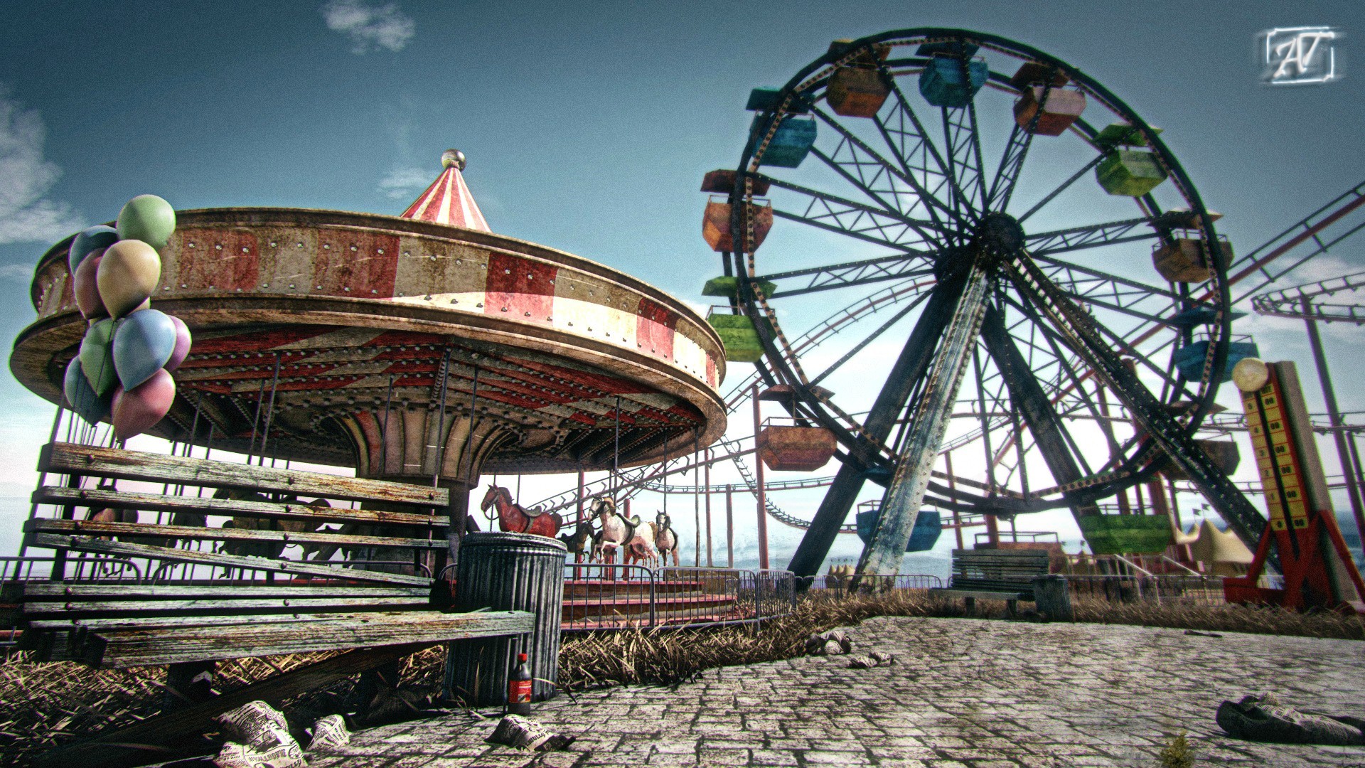 Carnivals Outdoors Ruin Balloon Ferris Wheel 1920x1080