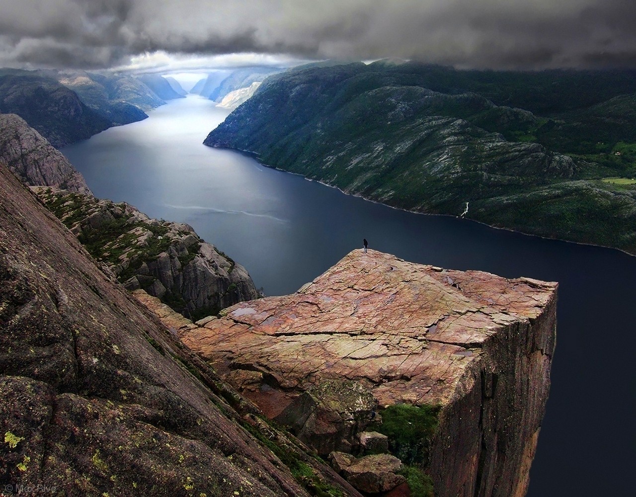 Preikestolen Norway Fjord Clouds Cliff Mountains Sea Green Blue Nature Landscape 1280x1000