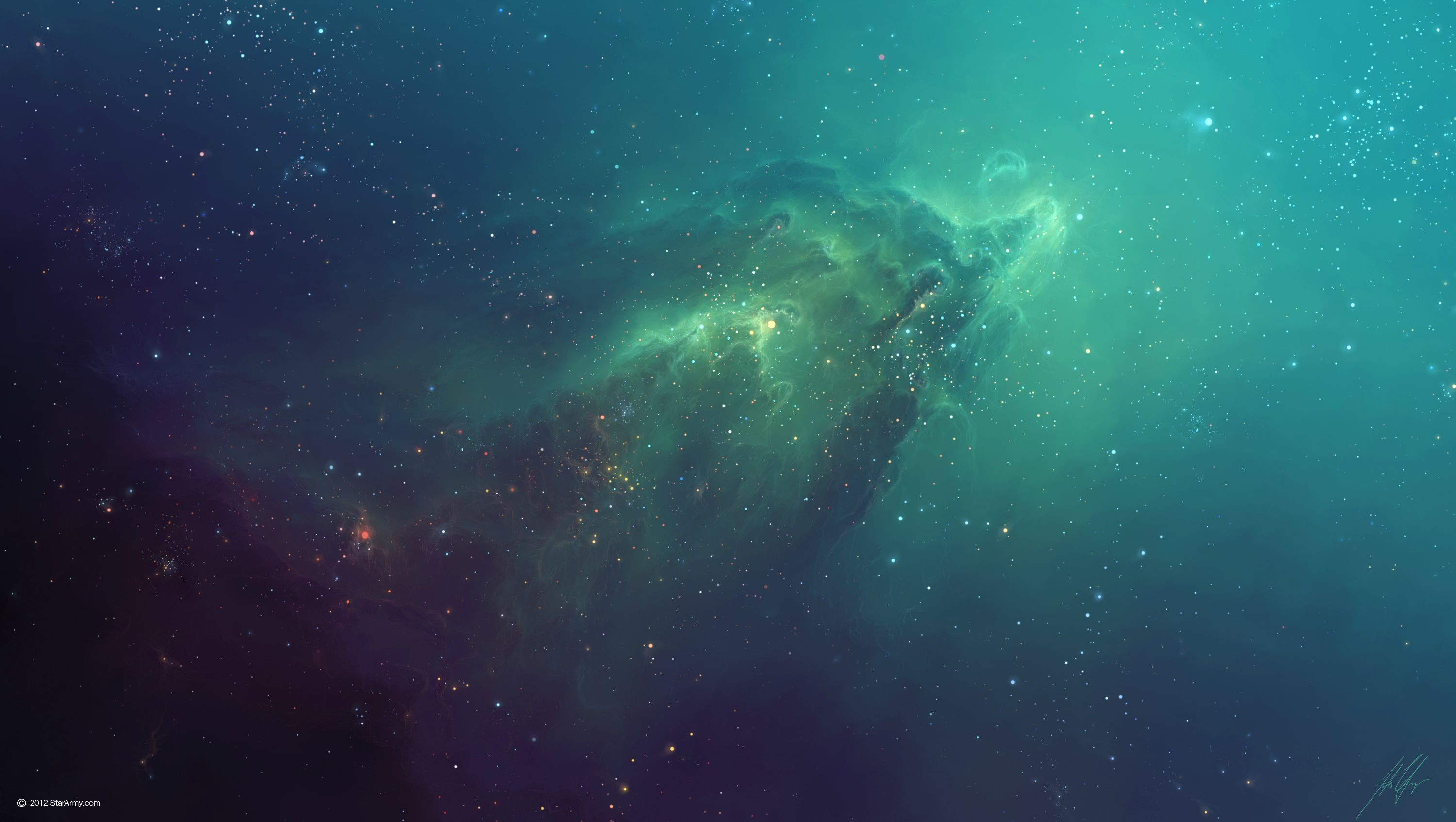 Nebula Stars Space Green Galaxy TylerCreatesWorlds Space Art Artwork Blue Multiple Display Digital A 3000x1694