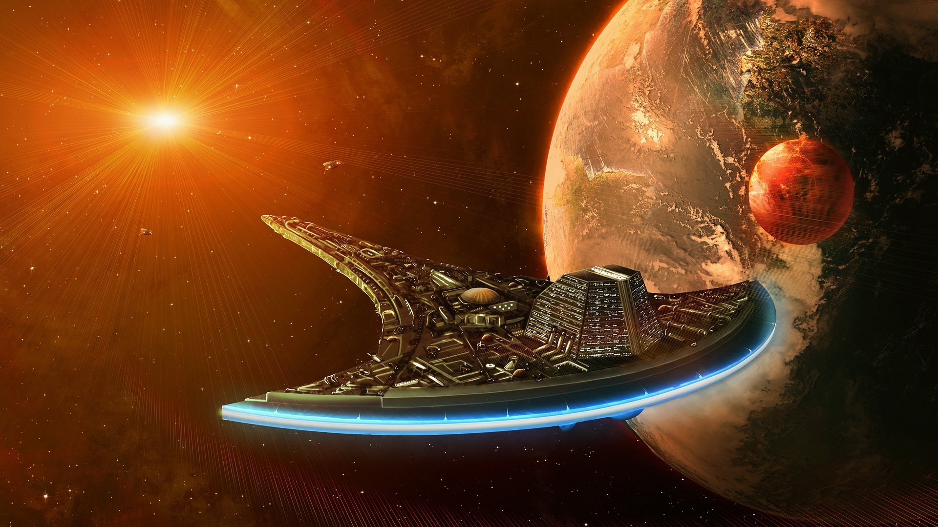 Digital Art Space Universe Planet Stars Earth Spaceship Sun Fantasy Art Stargate Universe Destiny Sp 1920x1080