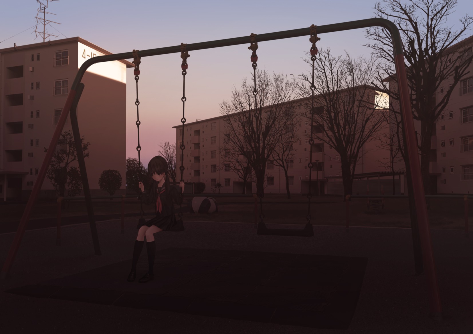 Anime Girls Playground Alone Russian 1653x1169