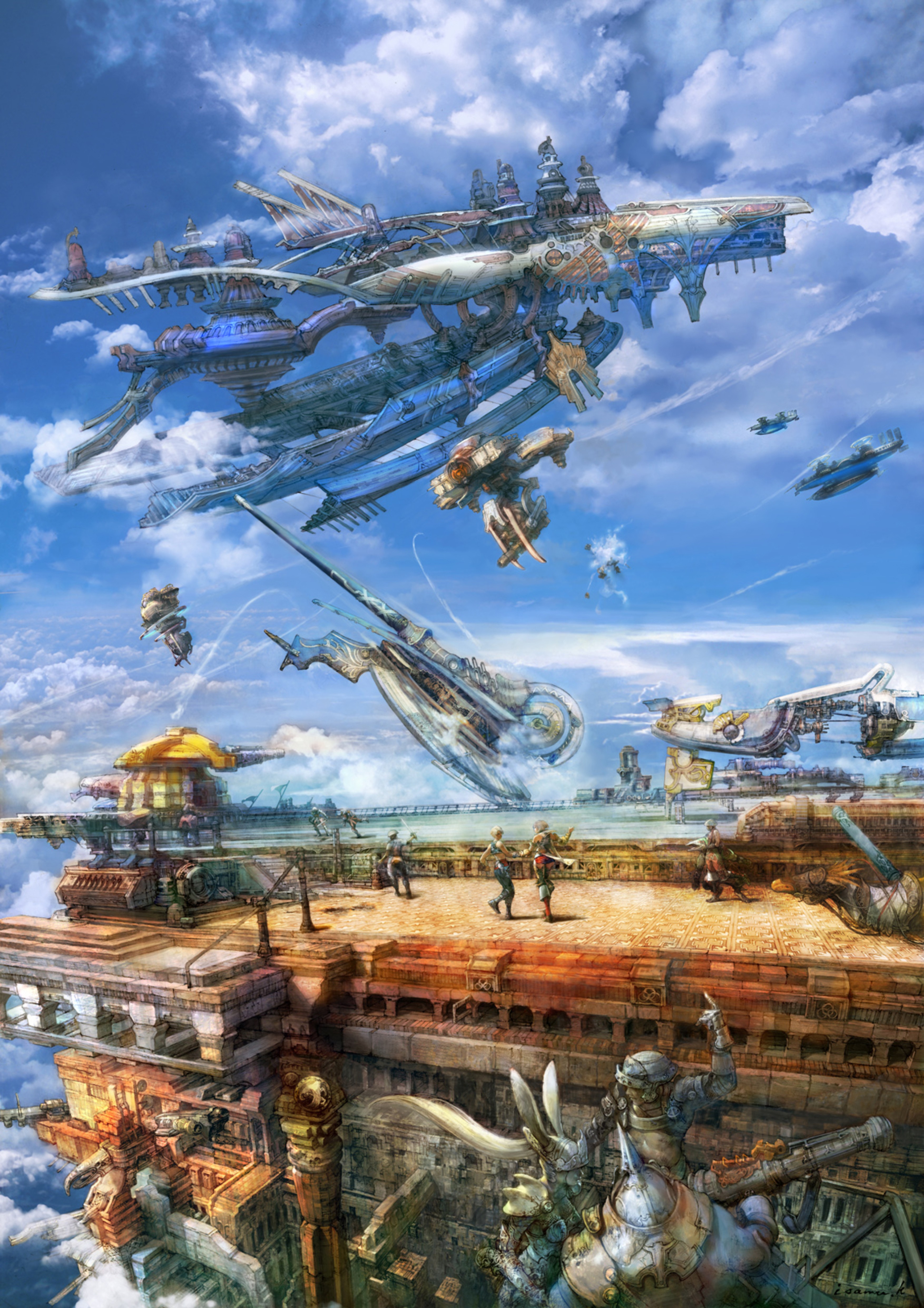 Final Fantasy Xii Ashe Final Fantasy Airships Sky Clouds Floating Island 3508x4961