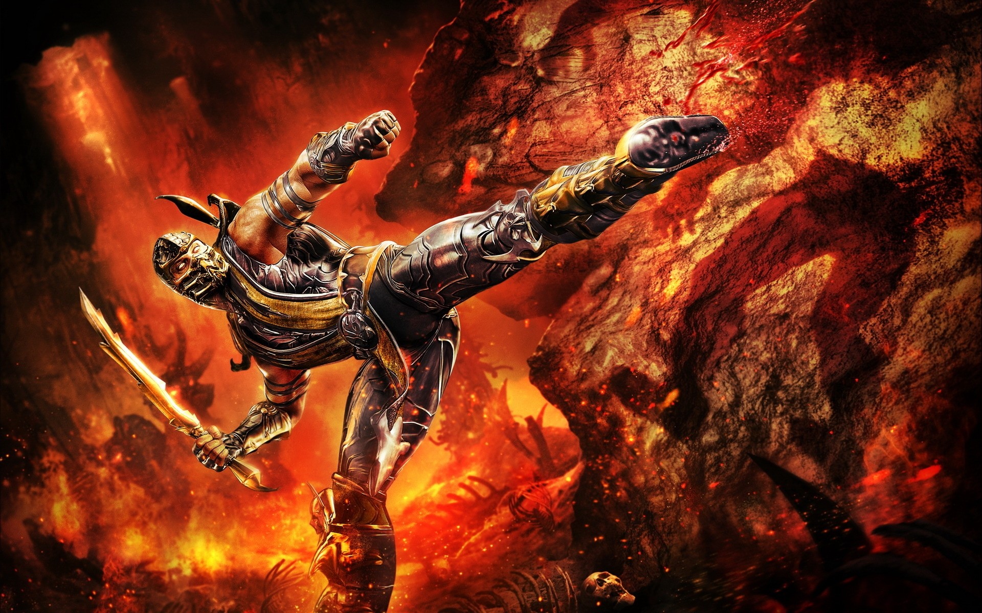 Mortal Kombat Video Games Fire Kick Scorpion Character 1920x1200