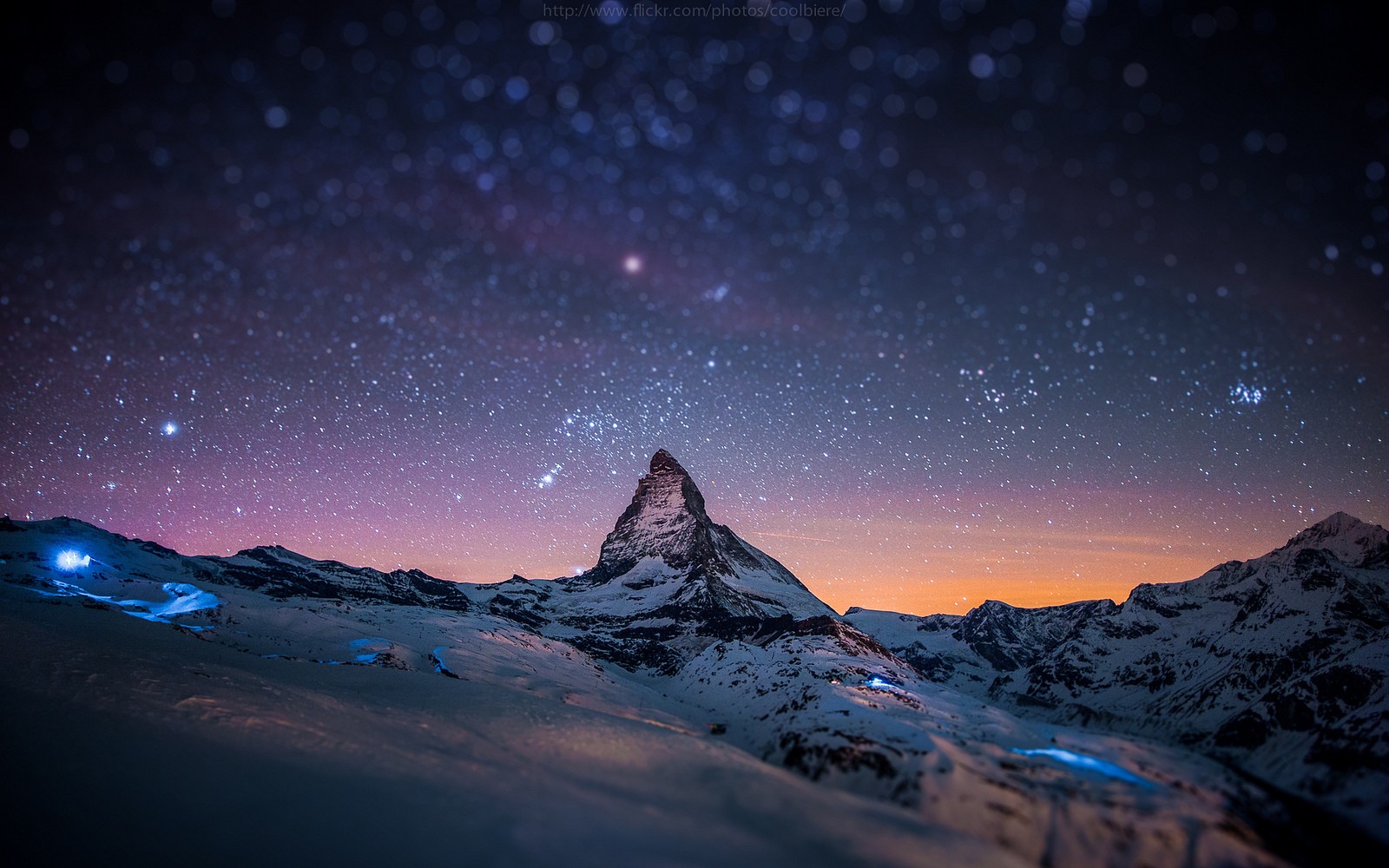 Mountains Sky Snow Stars Night Winter Lights Landscape Sunset Matterhorn Nature Blurred Tilt Shift S 1600x1000