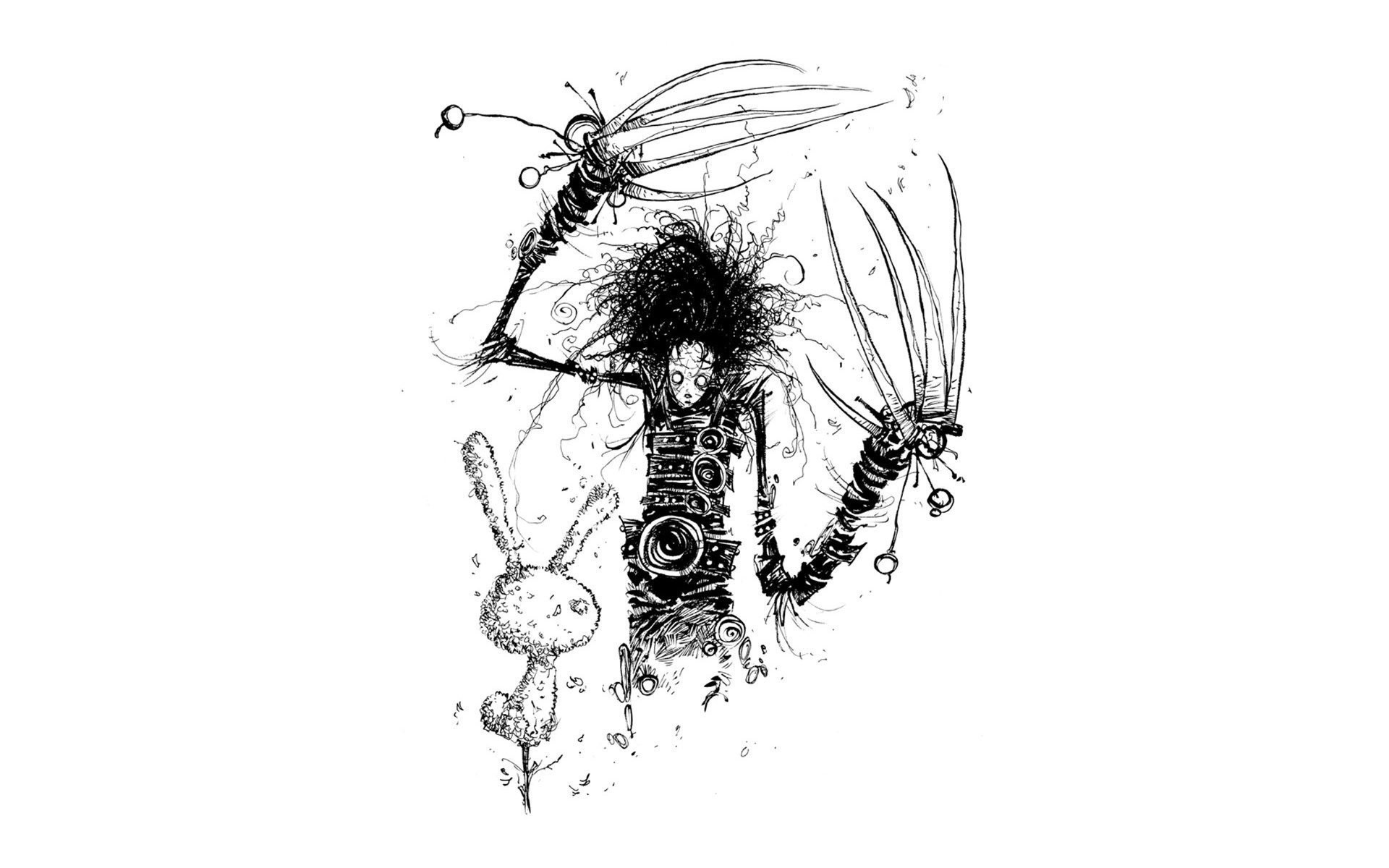 Minimalism Simple Background Drawing Men White Background Monochrome Movies Edward Scissorhands Rabb 1920x1200