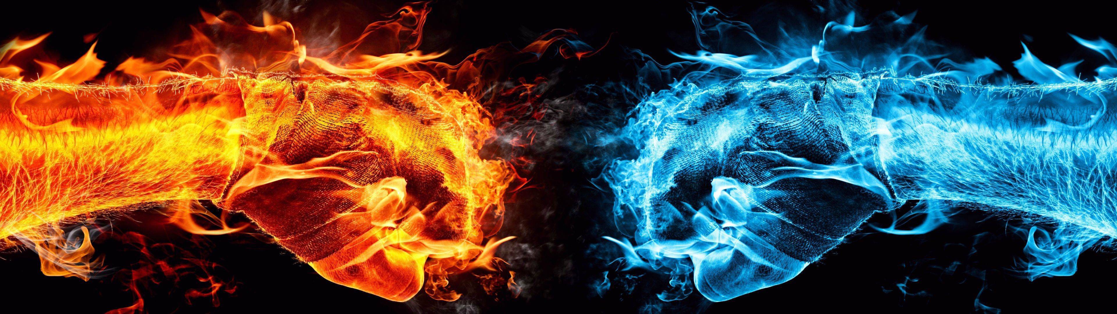 Anime Abstract Mortal Kombat Video Games Fists Fire Ice 3840x1080