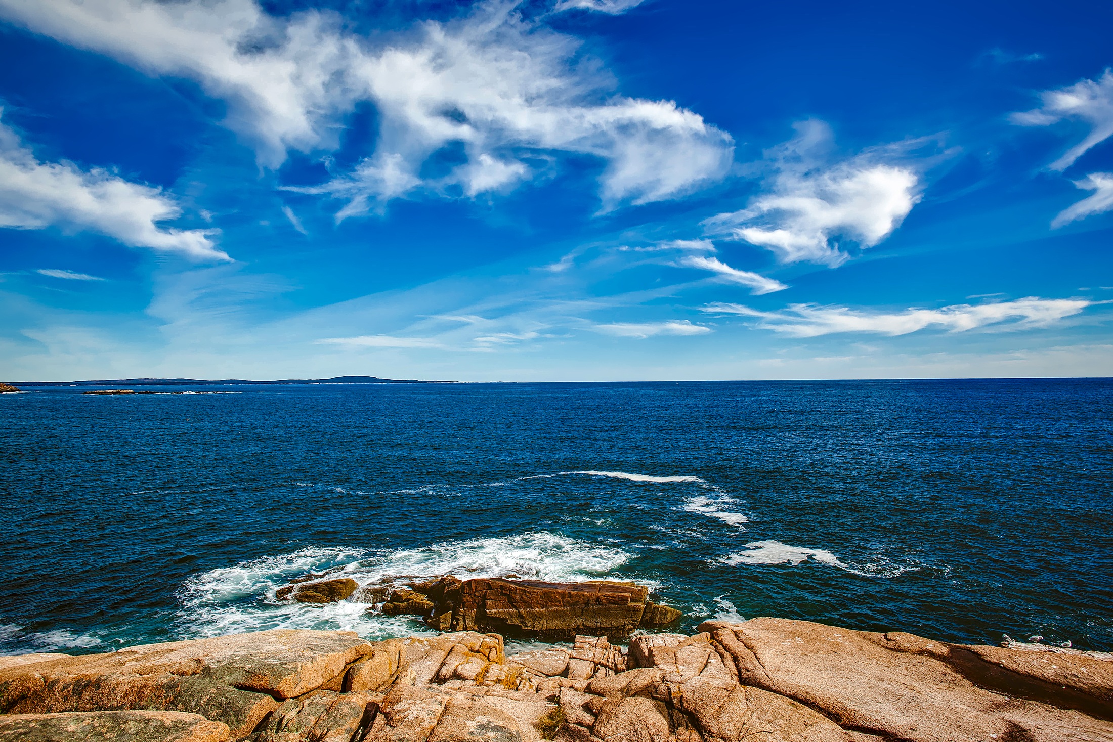 Ocean Sea Rock Horizon Cloud Sky Maine 2200x1467