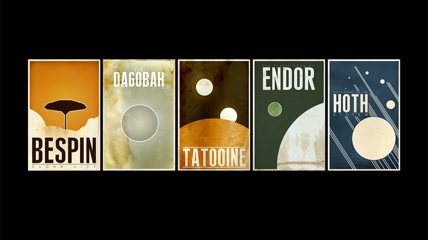 Collage Digital Art Bespin Dagobah Tatooine Endor Hoth Black Background Science Fiction Simple Backg 1366x768