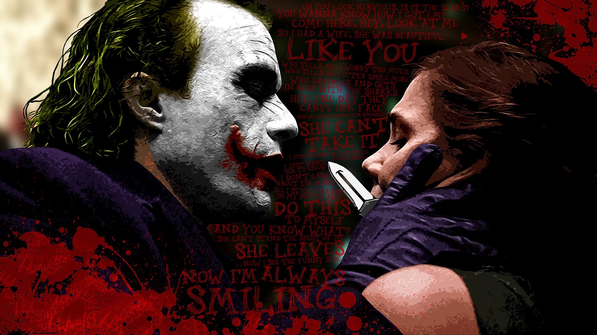 Joker The Dark Knight Typography Batman Maggie Gyllenhaal Knife MessenjahMatt 1920x1080