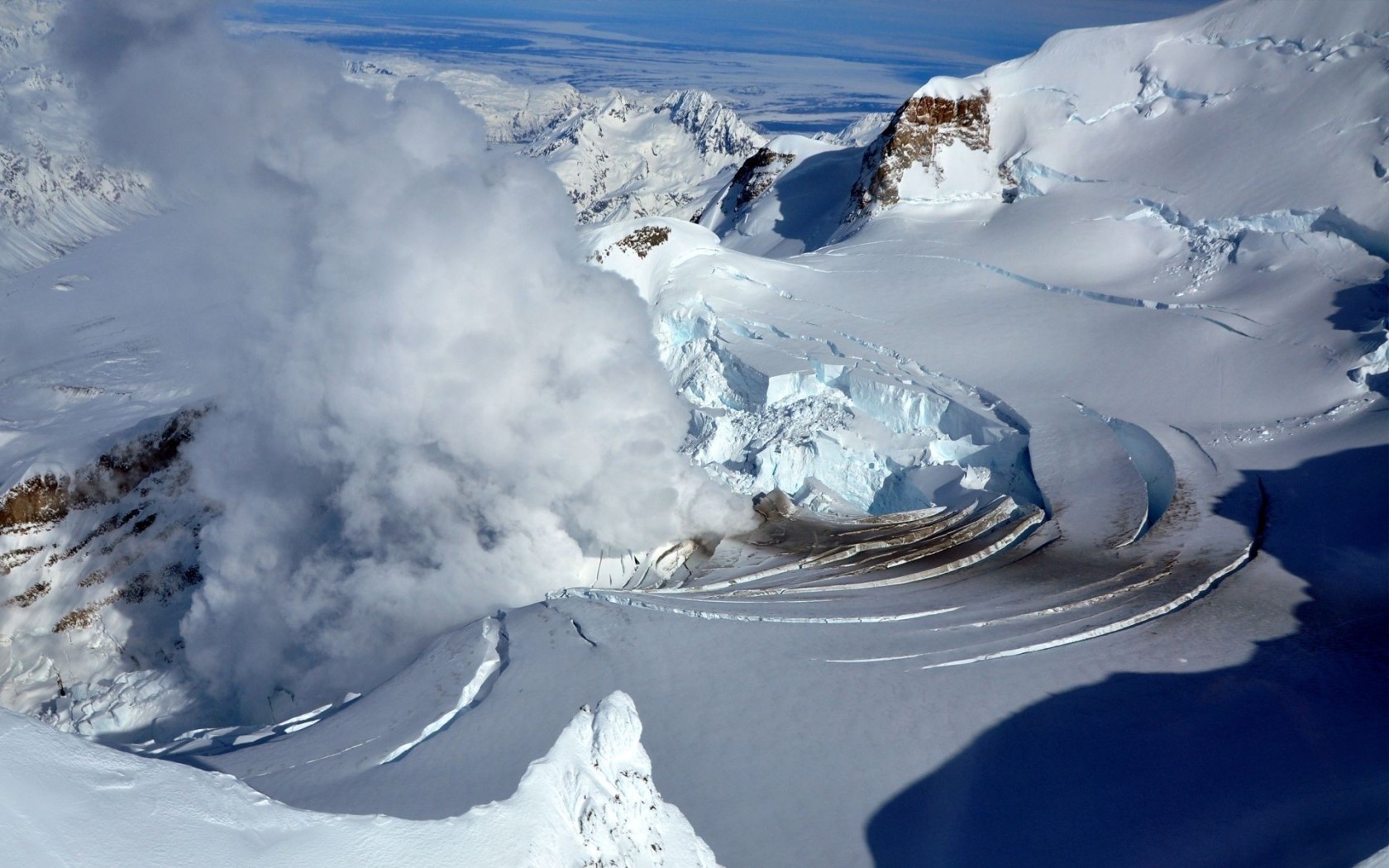 Landscape Alaska Snow Vapor Volcano Eruption 1680x1050