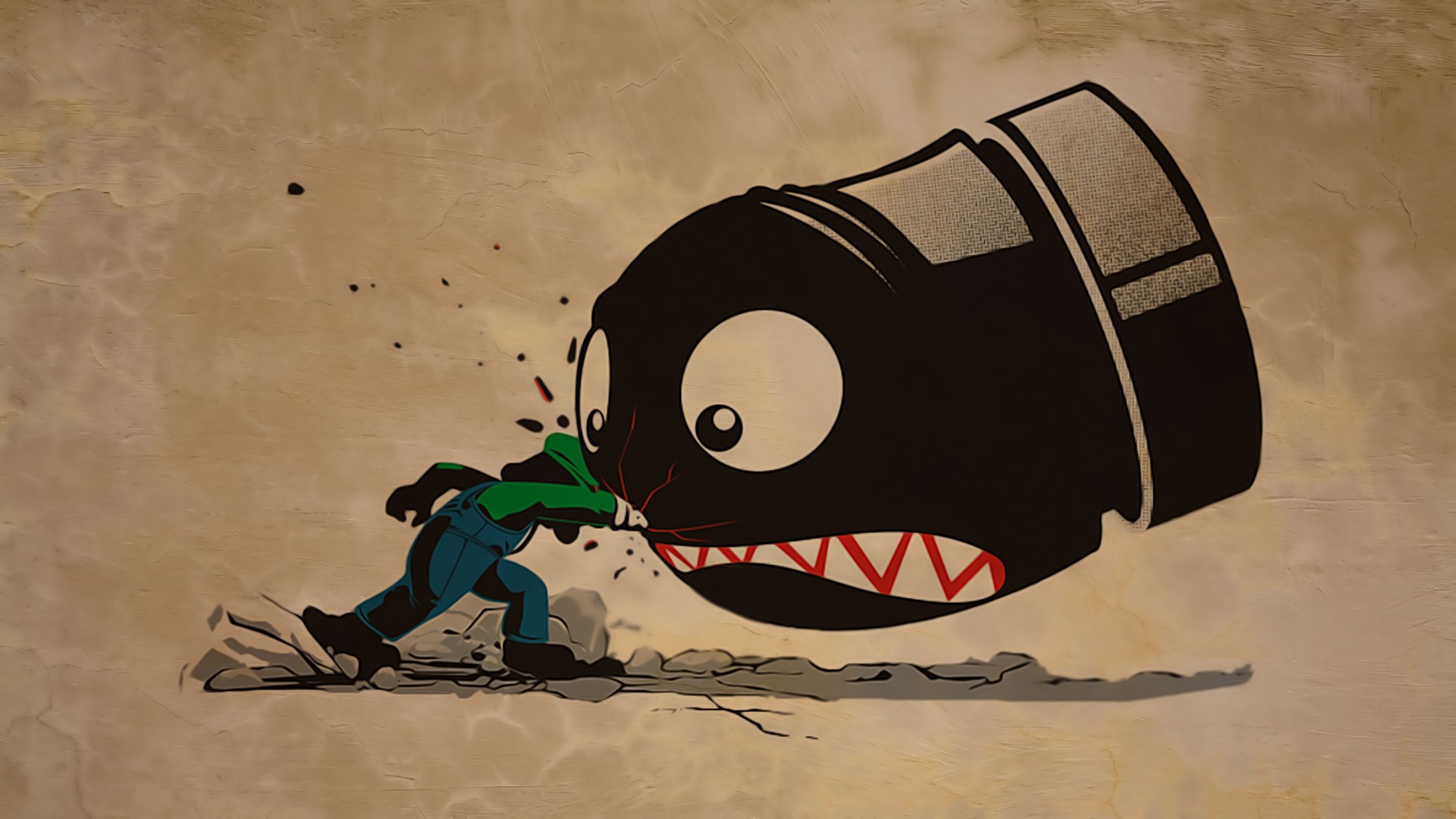 Luigi Super Mario Video Games Artwork Bullet Bill Humor Beige Beige Background 1920x1080