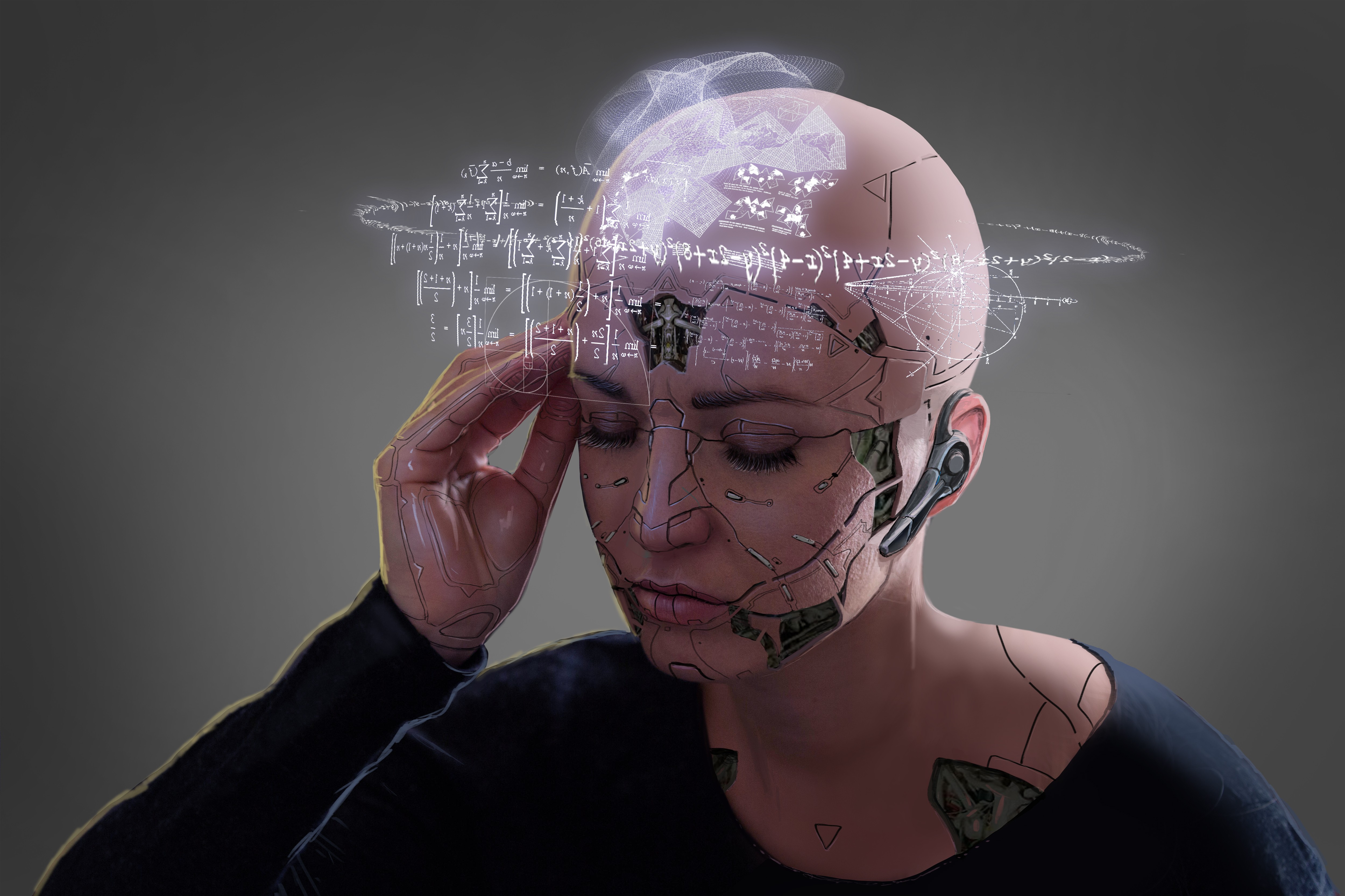 Futuristic Digital Art Women Artwork Science Fiction Cyborg Bald Head 5000x3333