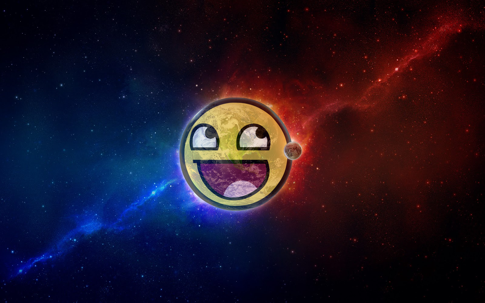Space Planet Moon Earth Awesome Face Smiley Digital Art 1600x1000