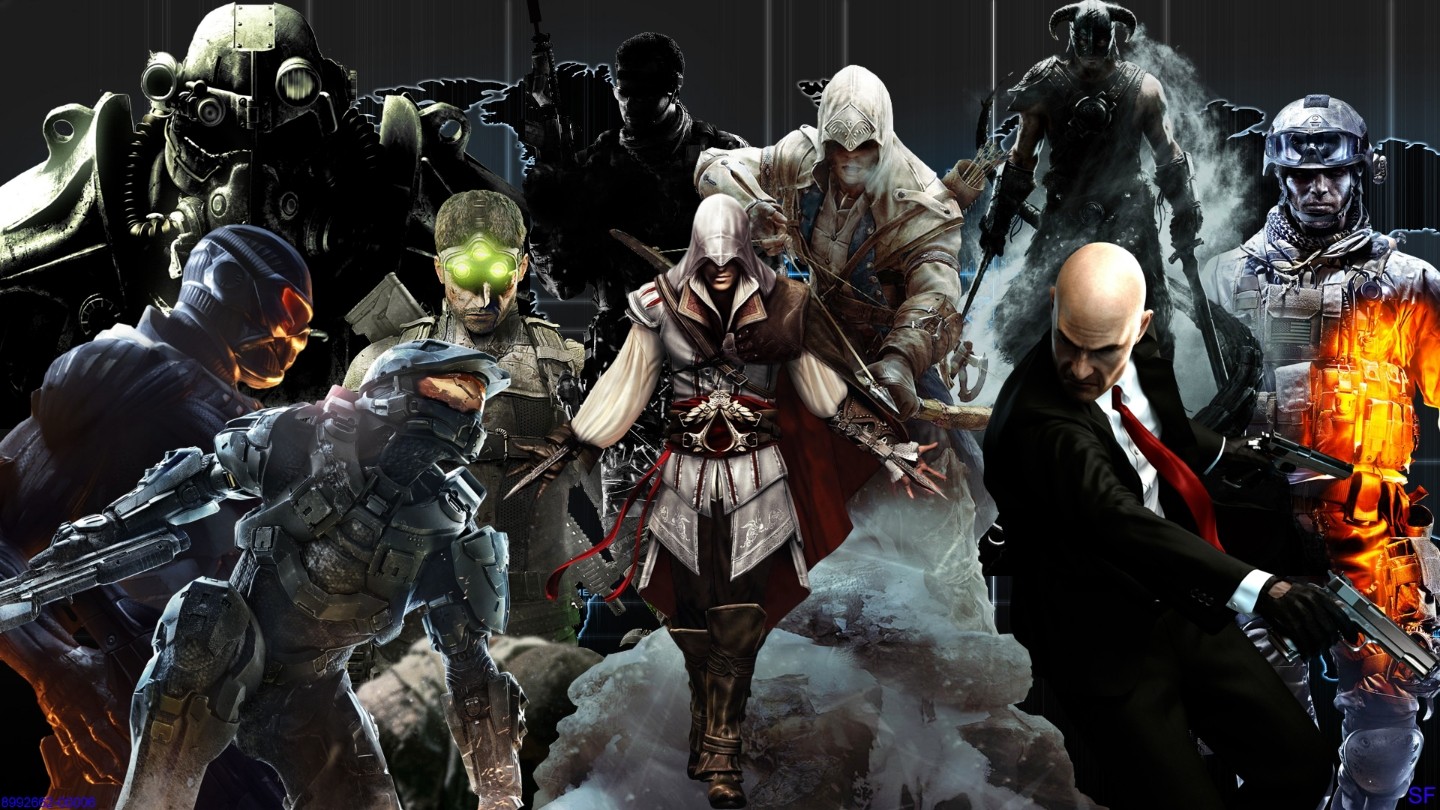 Video Games Hitman Fallout Collage Digital Art Halo Master Chief Assassins Creed Assassins Creed Ii  1440x810