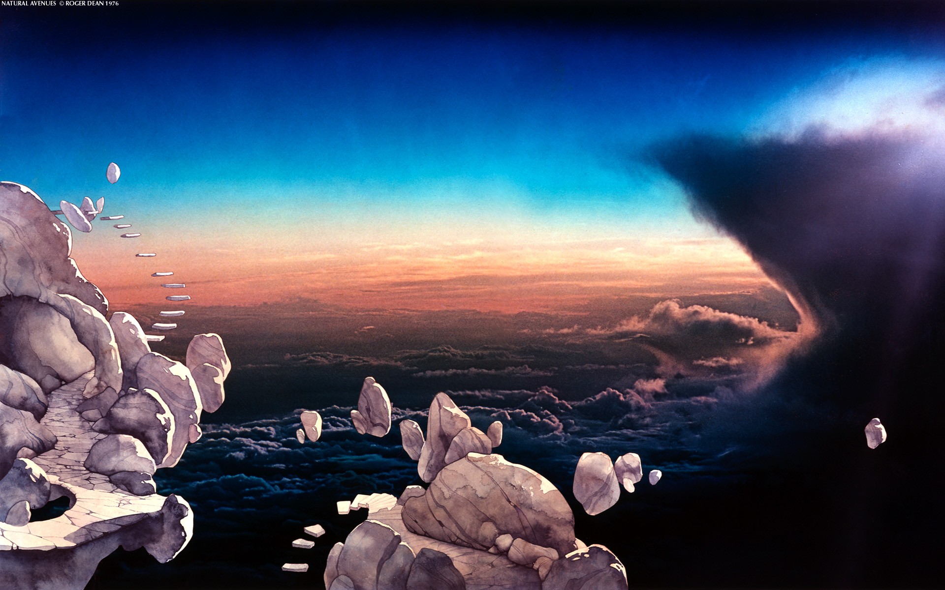 Roger Dean Rock Fantasy Art Clouds Digital Art Sky Stairs 1920x1200