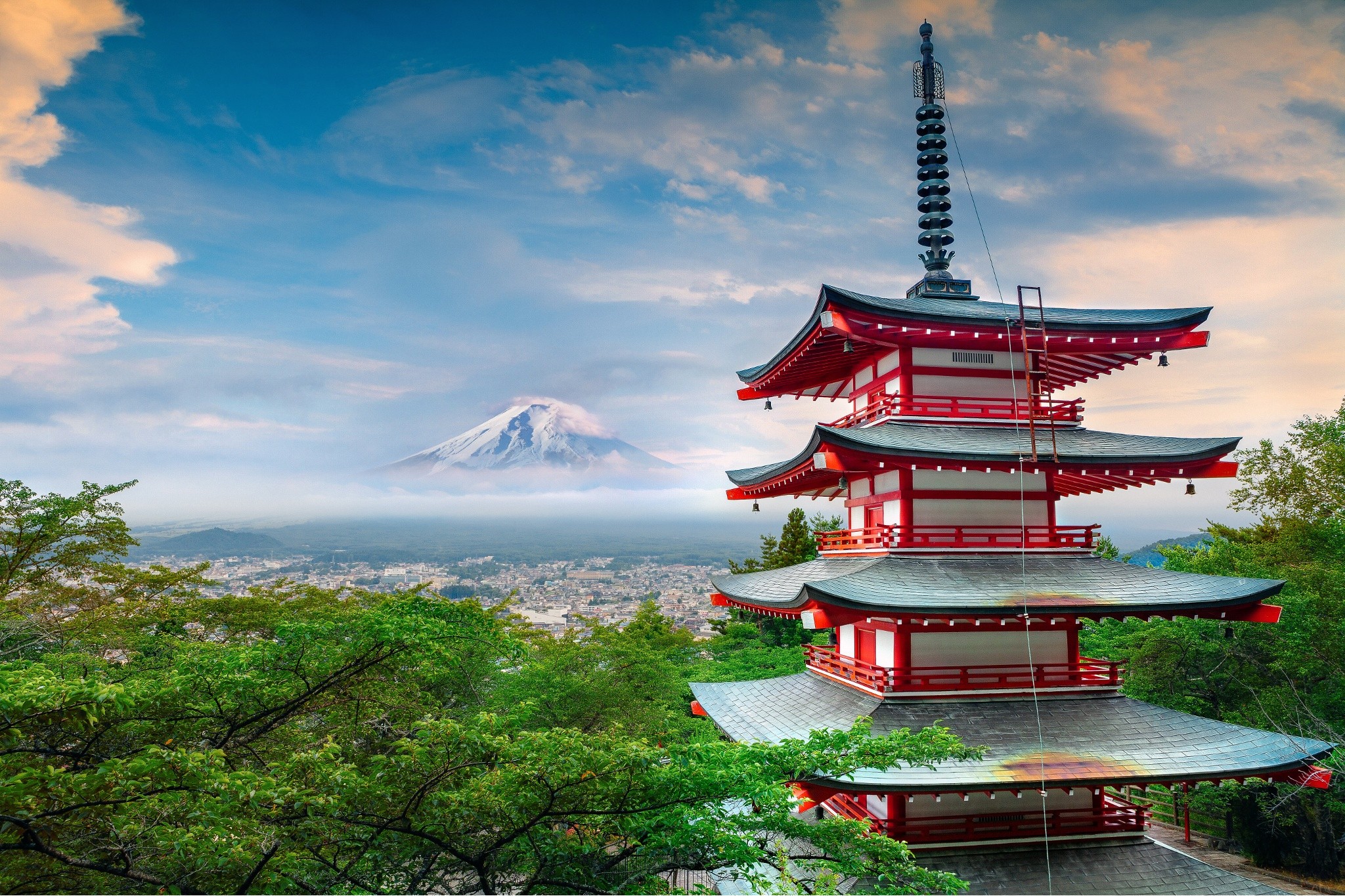 Building Japan Pagoda Mount Fuji Stratovolcano 2048x1365