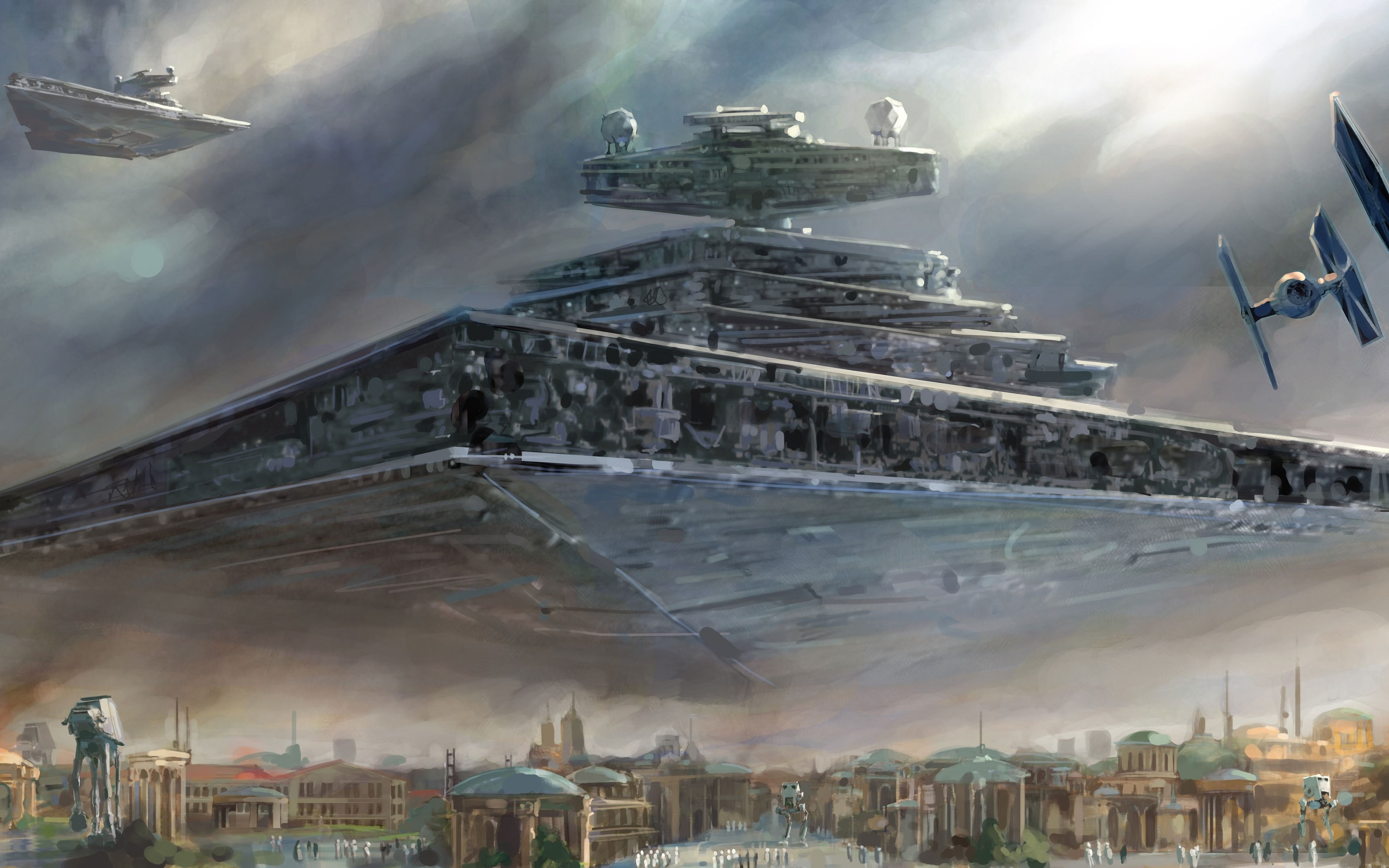 Star Wars Star Destroyer Spaceship TiE Fighter Painting Star Wars Ships Naboo Imperial Forces Scienc 3211x2007