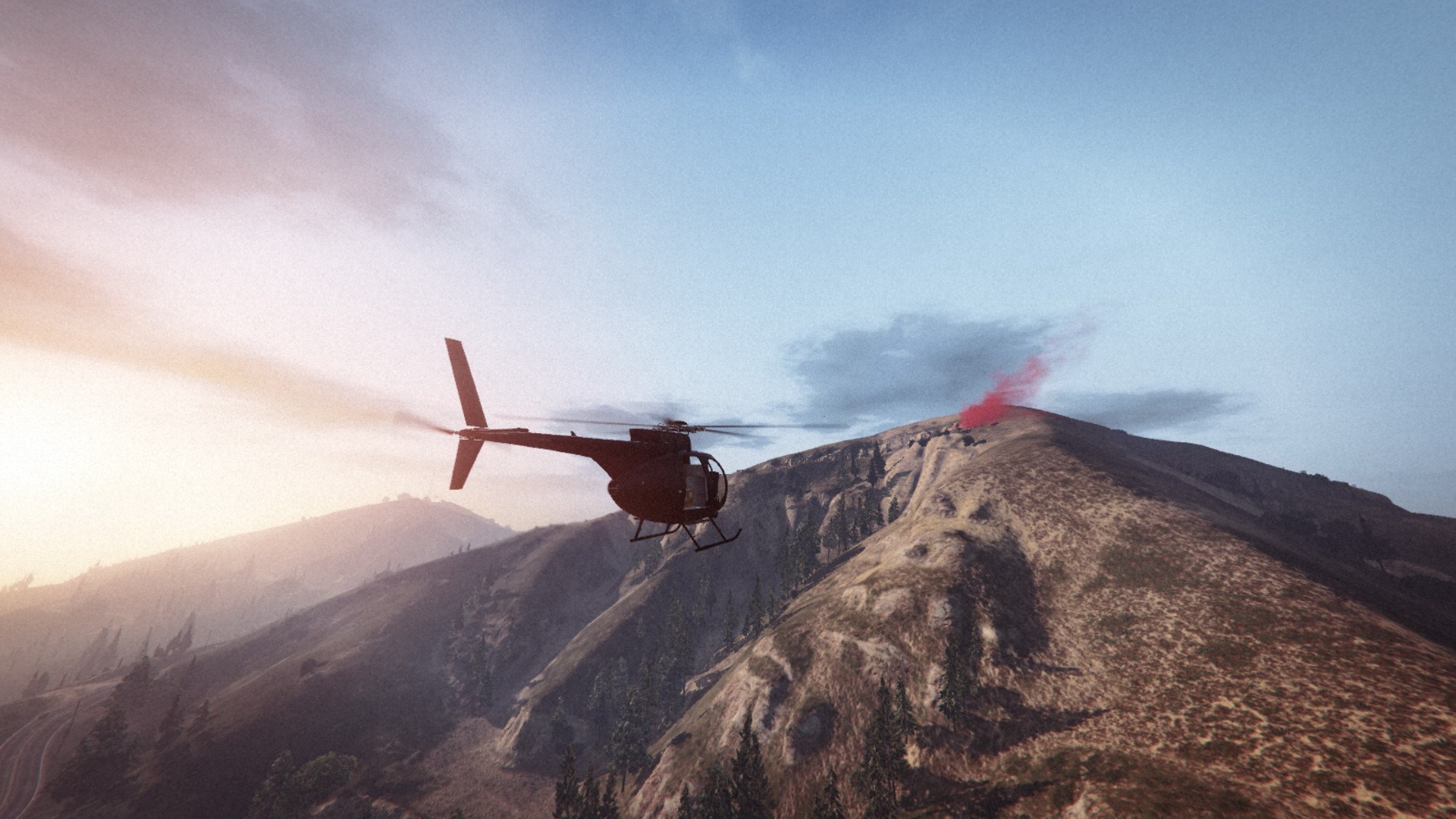 Grand Theft Auto V Grand Theft Auto Online Rockstar Games Mountains Morning Beacon Helicopters 1920x1080