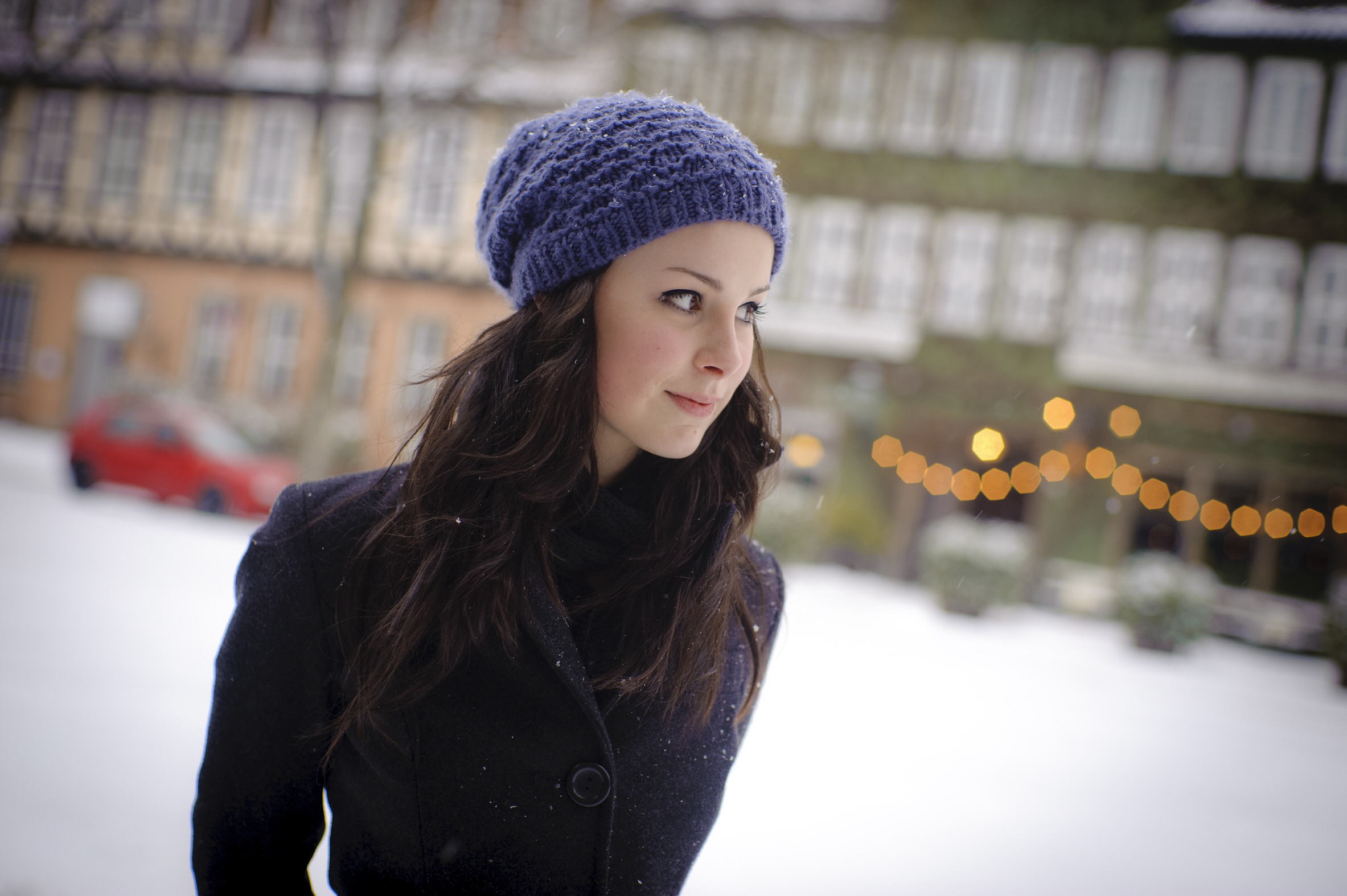 Lena Meyer Landrut Women Women Outdoors Brunette Looking Away Knit Hat Wavy Hair Brown Eyes 2366x1574