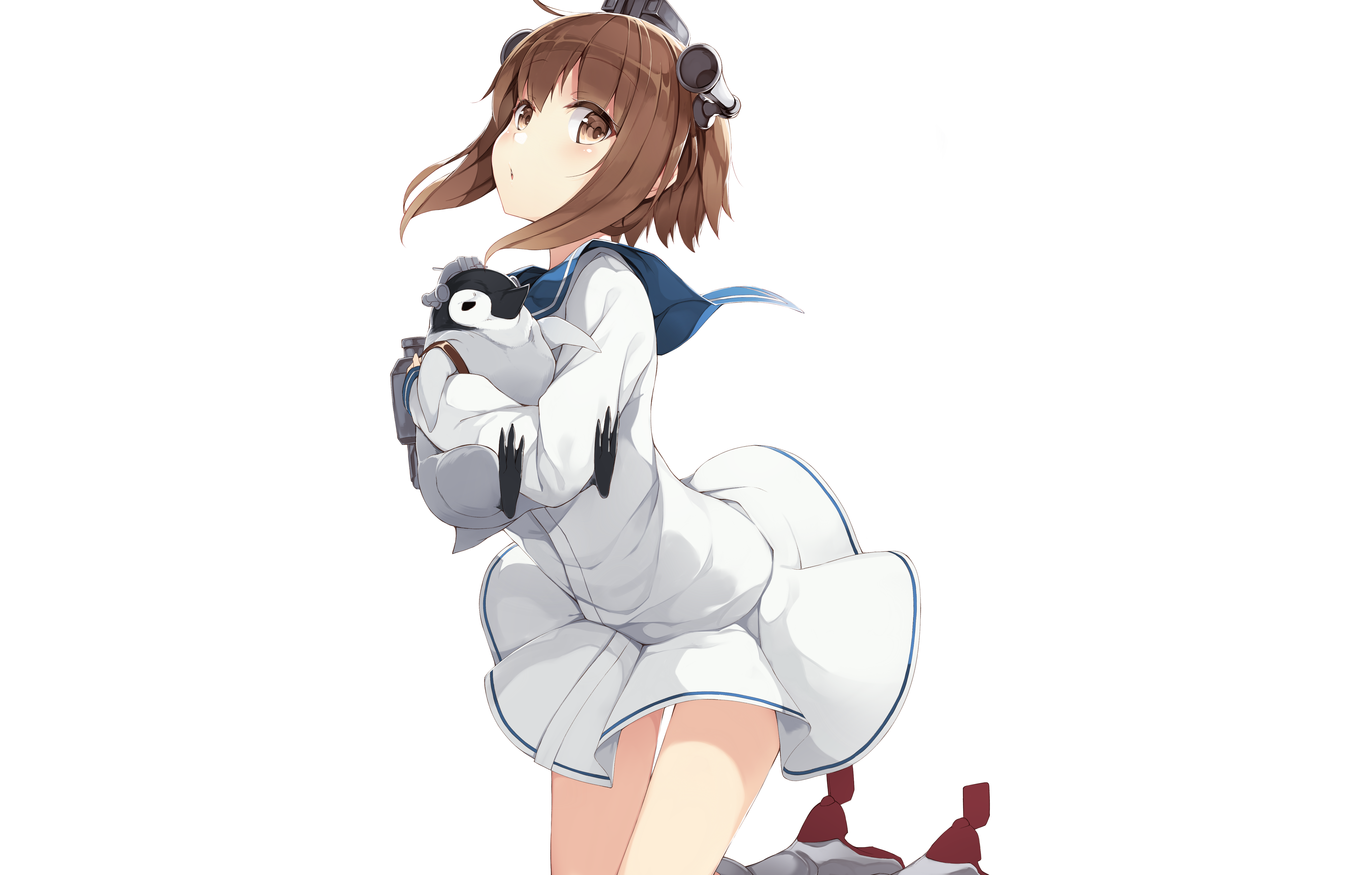 Yukikaze Kancolle Kantai Collection Short Hair Brown Hair Brown Eyes Penguin School Uniform 5500x3507