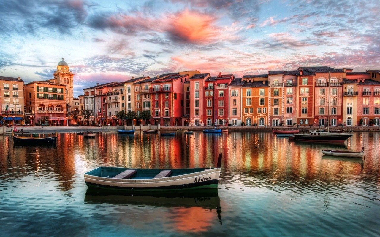 Lake Portofino Italy Reflection Sky Boat Town Orange Red Old Building 1280x800