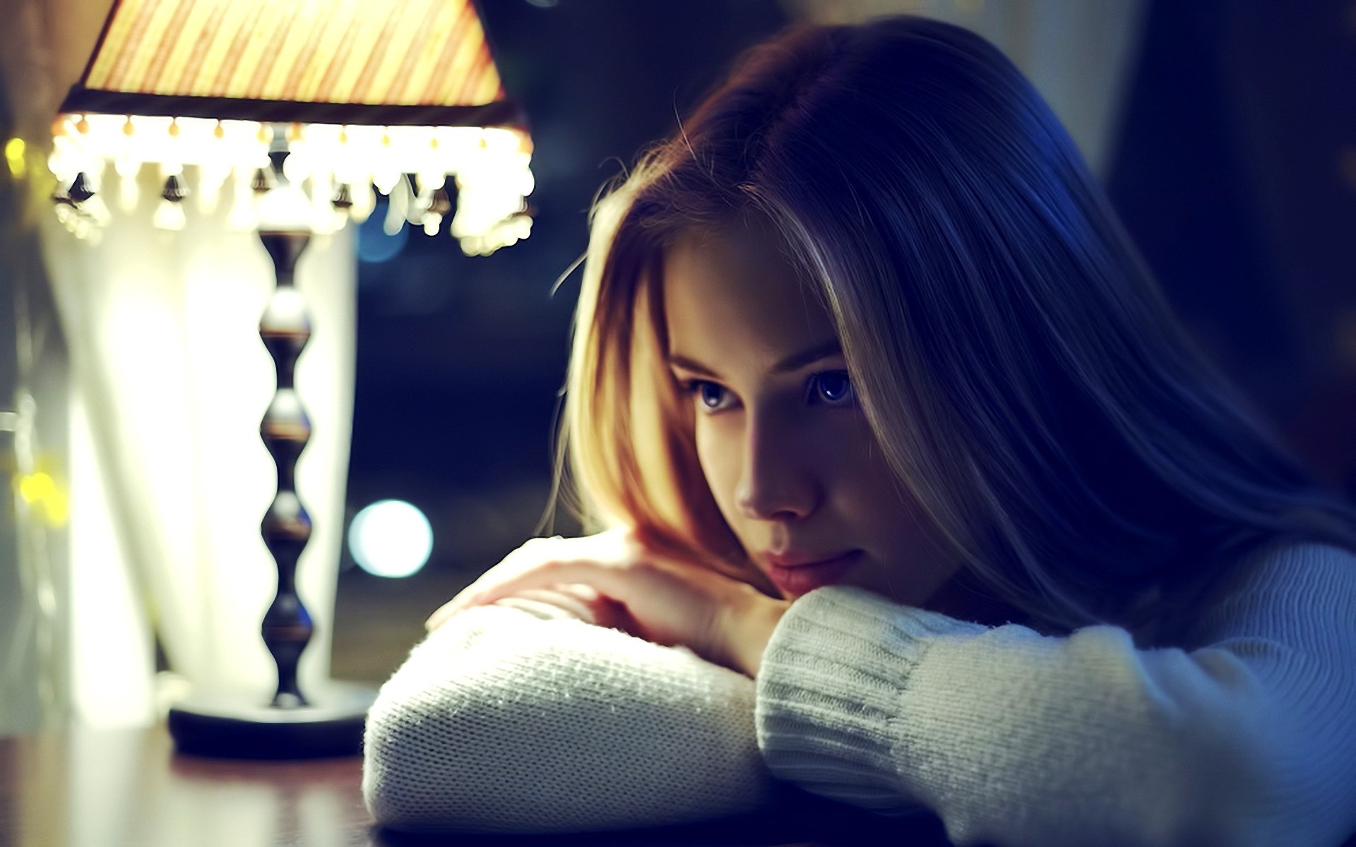 Blonde Blue Eyes Face Women Model Simple Background Looking Away Russian Women Lamp Sweater Ksenia T 1920x1200