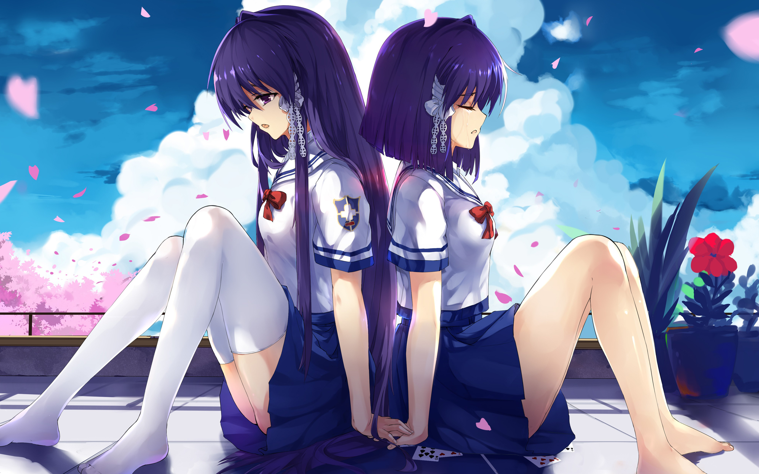 Anime Clannad Fujibayashi Kyou Fujibayashi Ryou Anime Girls Legs Purple Hair 2560x1600