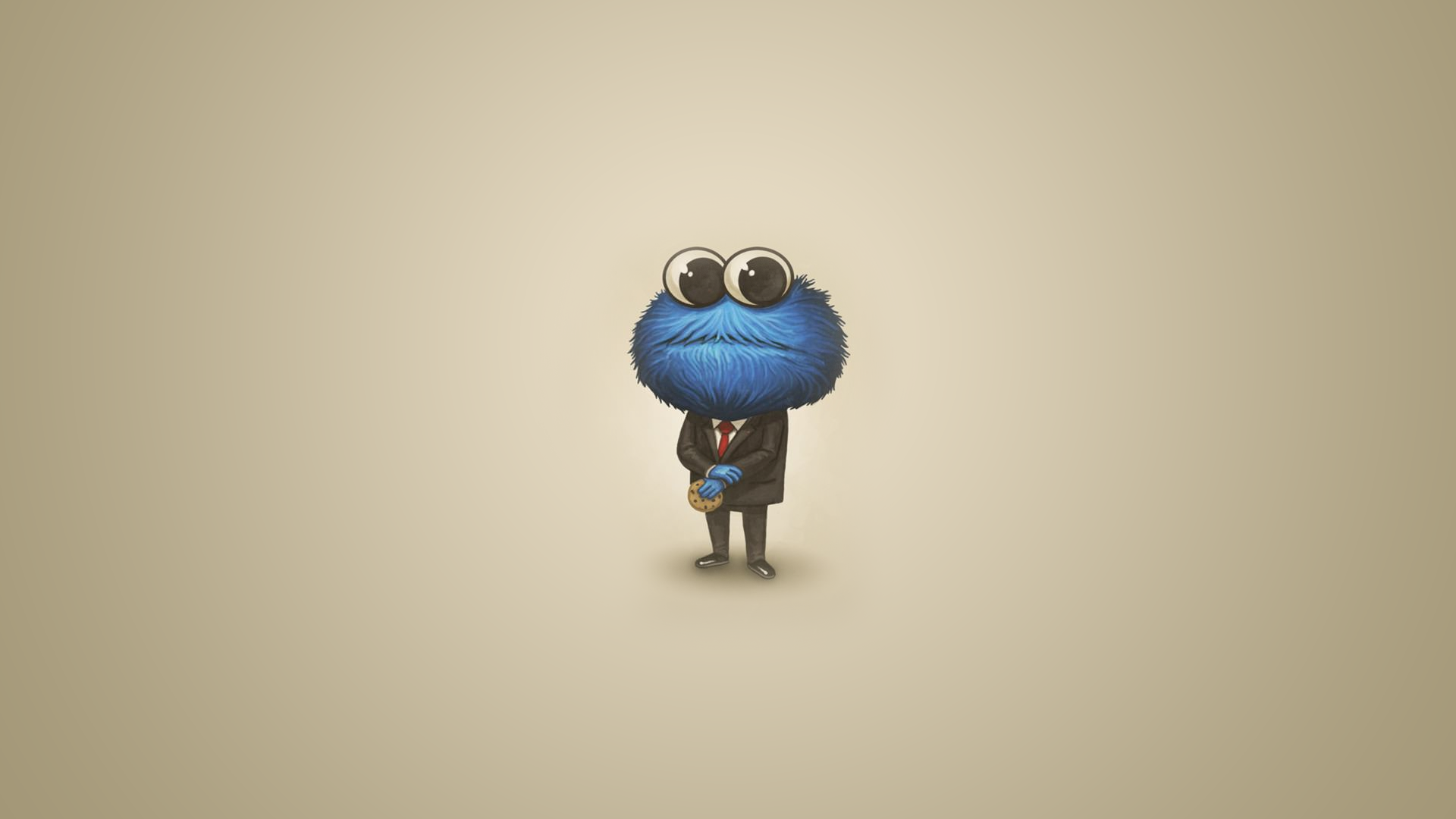 Cartoon Cookie Monster Suits Minimalism Simple Background 1920x1080