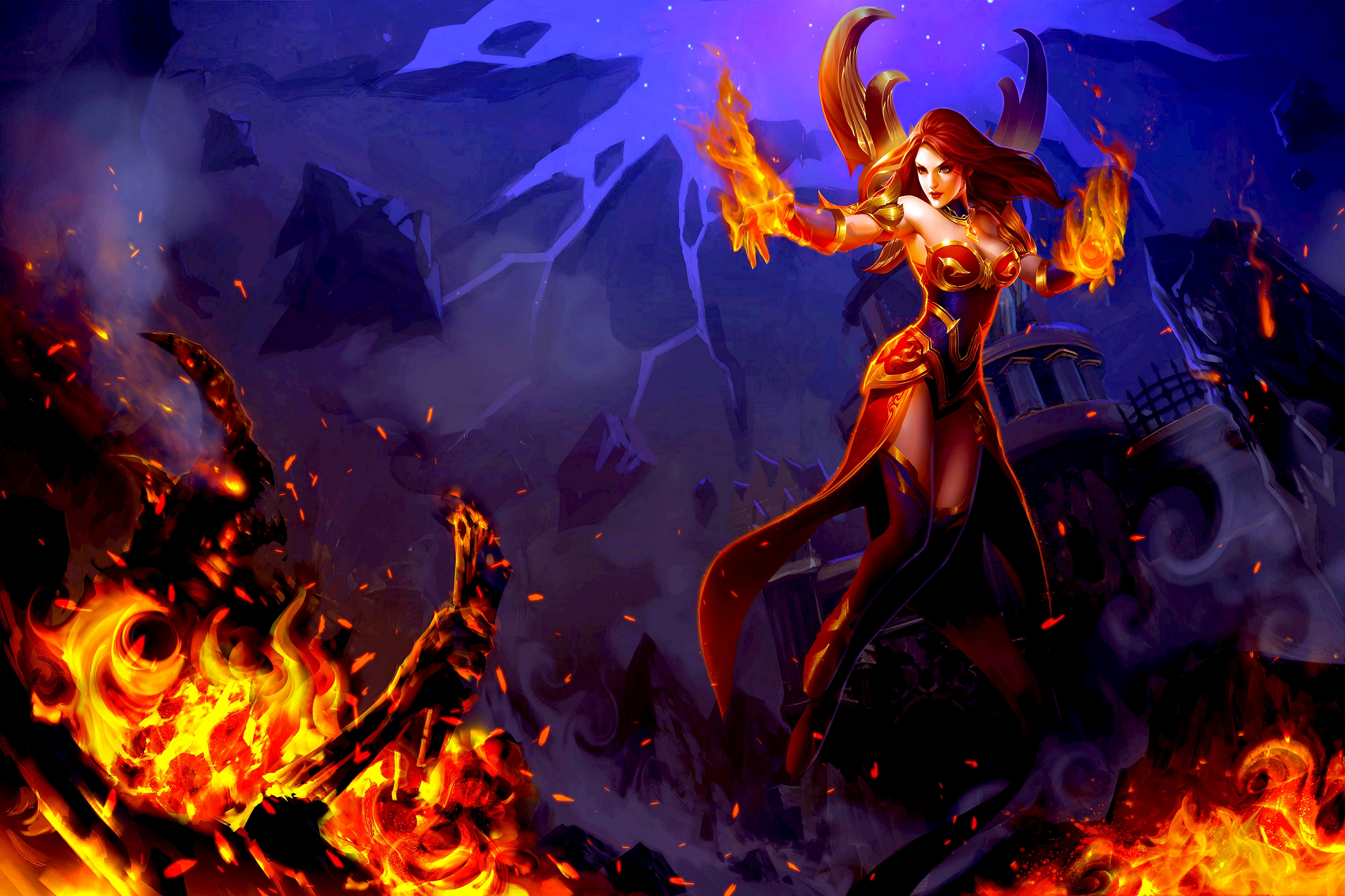 Fantasy Angel Flame Lina DotA 2 3000x2000