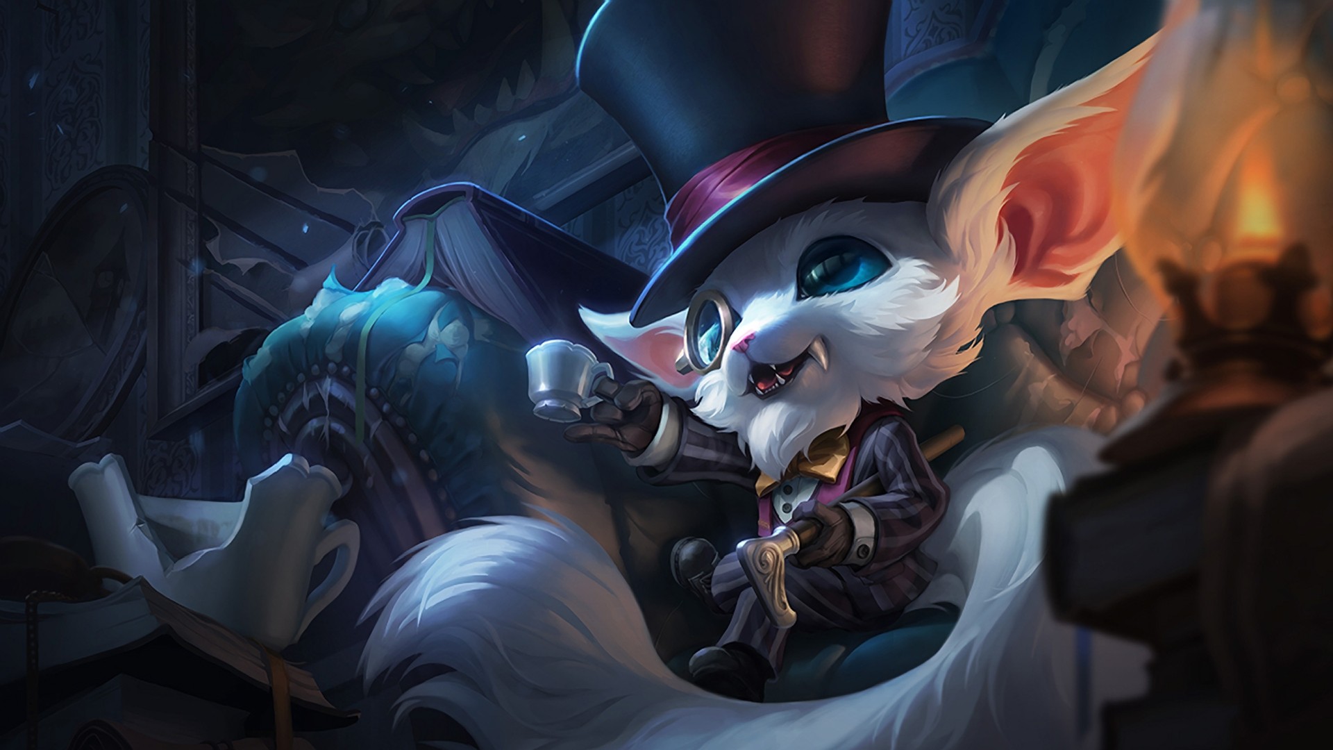 League Of Legends Gnar Fantasy Art Blue Eyes Cup Hat Cats PC Gaming 1920x1080