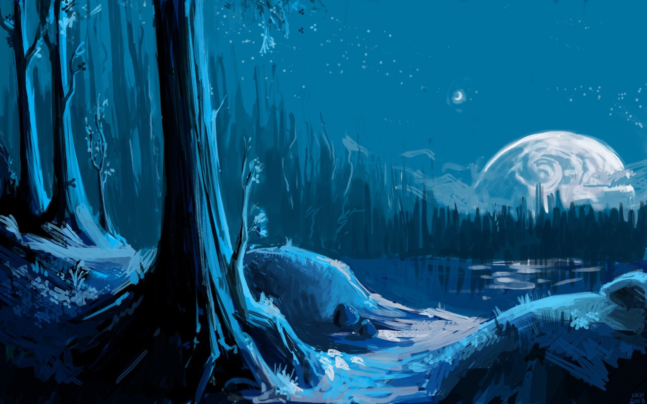 Fantasy Art Nature Night Sky Trees Sky Moon Artwork Blue Tigr3ss Endor Star Wars Lake Kristine Kjars 1280x800