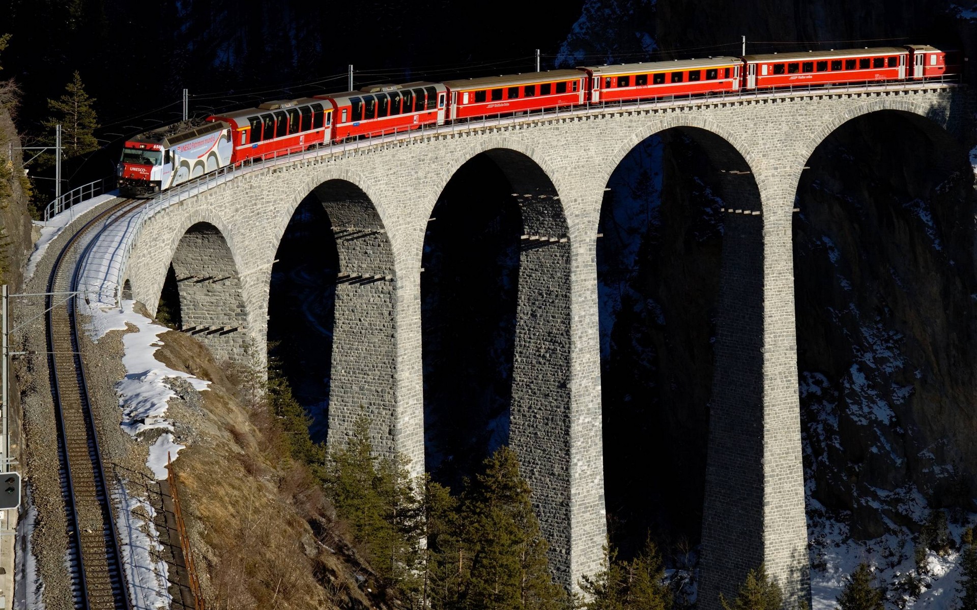 Train Bridge Railway Viaduct Electric Locomotives 1920x1200