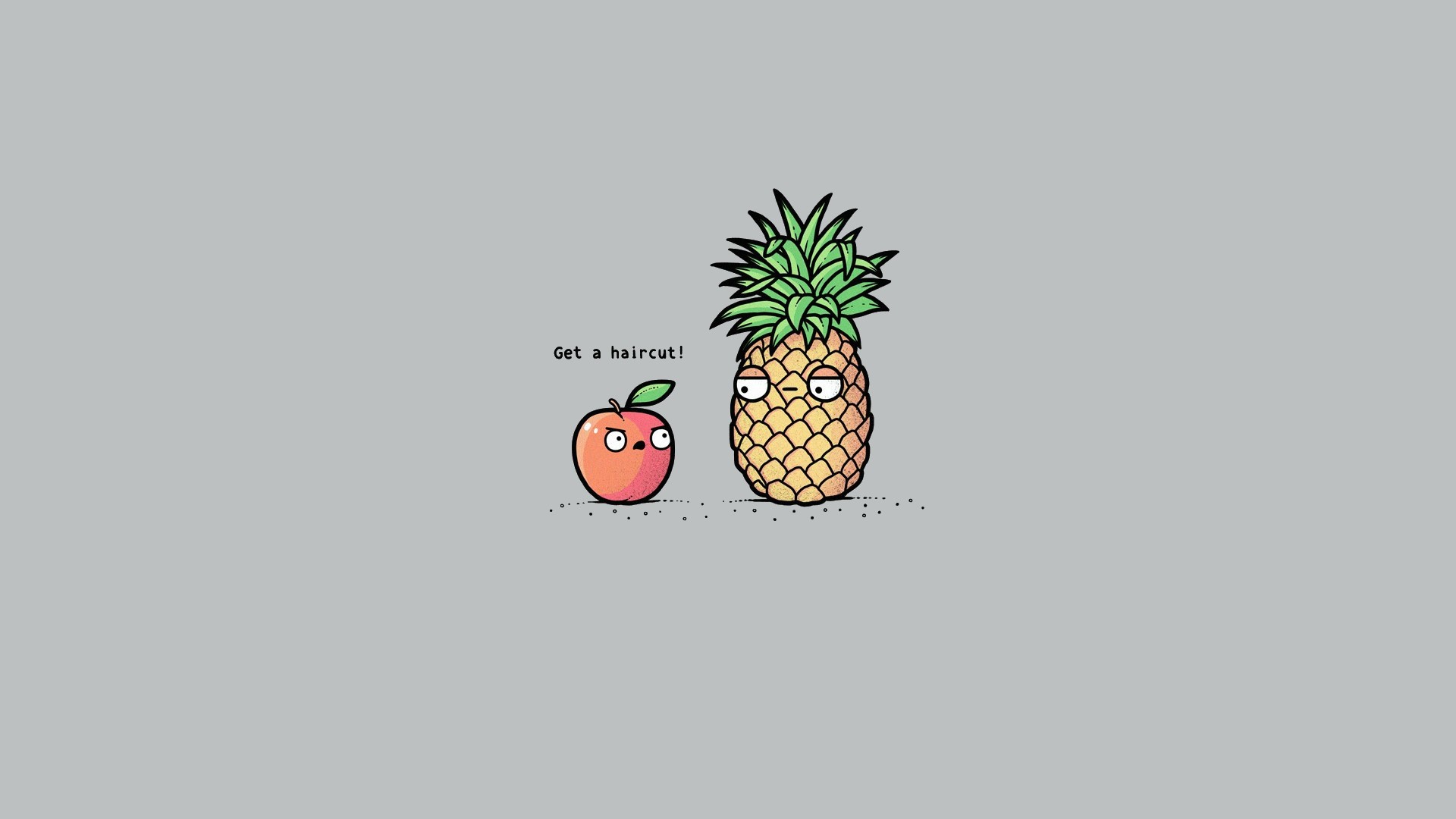 Minimalism Humor Apples Pineapples Gray Background Cartoon 1920x1080