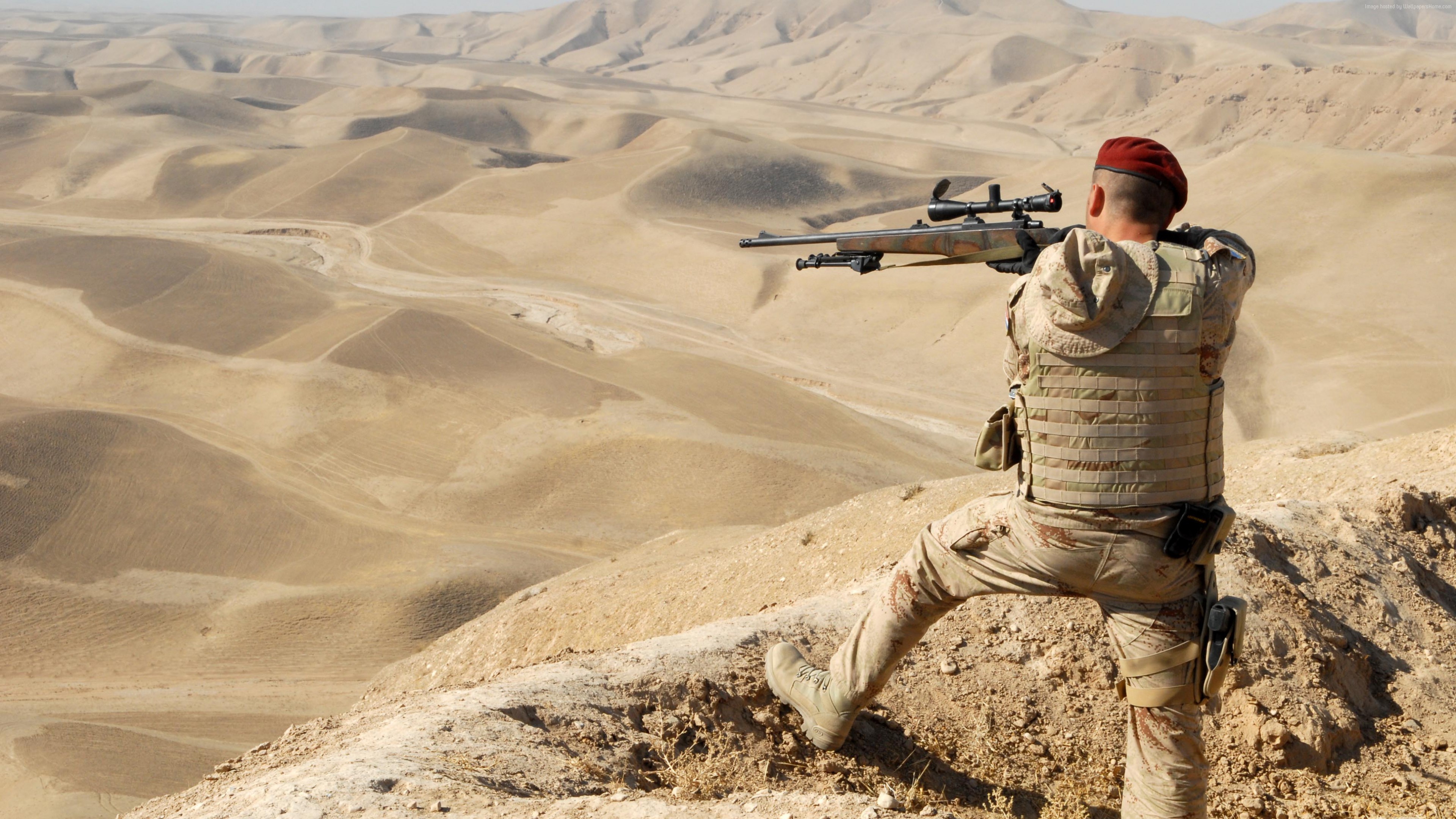 Sniper Rifle Snipers Soldier Desert Nature Landscape 3840x2160