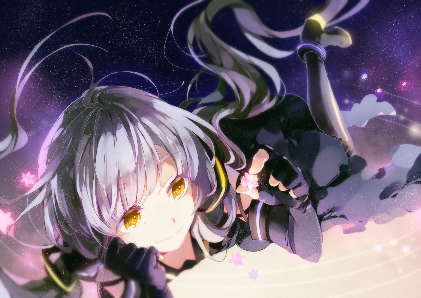 Boots Dress Elbow Gloves Gray Hair Long Hair Thigh Highs Twintails Vocaloid China Yellow Eyes 1403x992