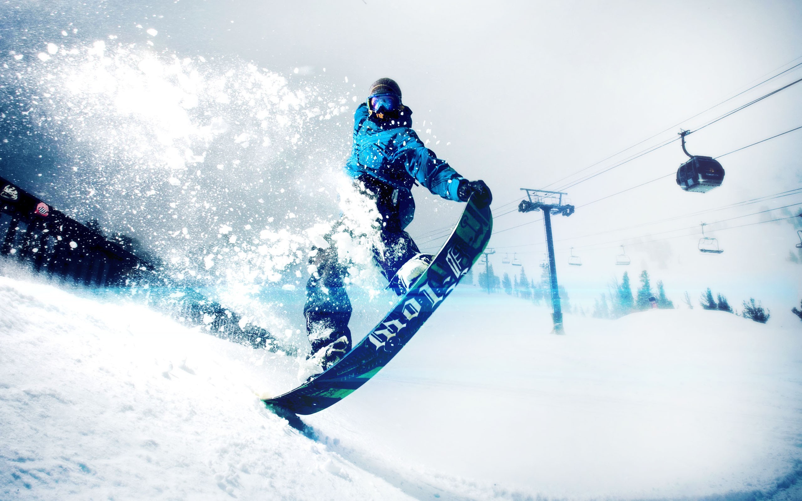 Snow Sports Snowboarding Sport Snowboard Cyan 2560x1600