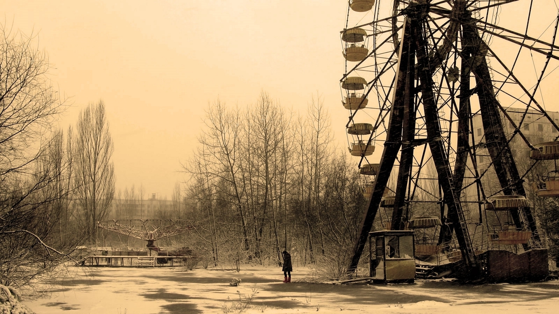 Apocalyptic Snow Alone Urbex Pripyat Abandoned Beige 1920x1080