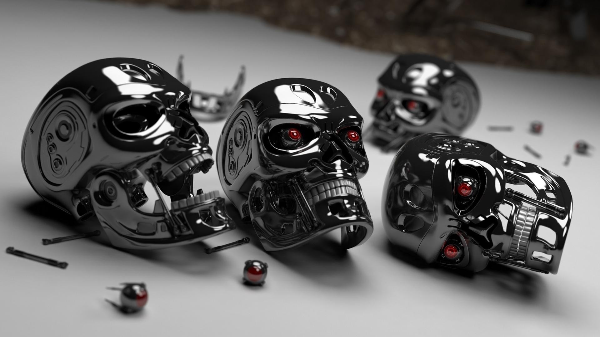 Black Artwork Skull Terminator Endoskeleton 1920x1080