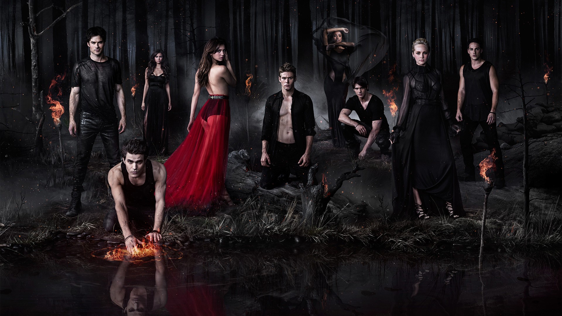 The Vampire Diaries Paul Wesley Ian Somerhalder Nina Dobrev Candice Accola TV 1920x1080