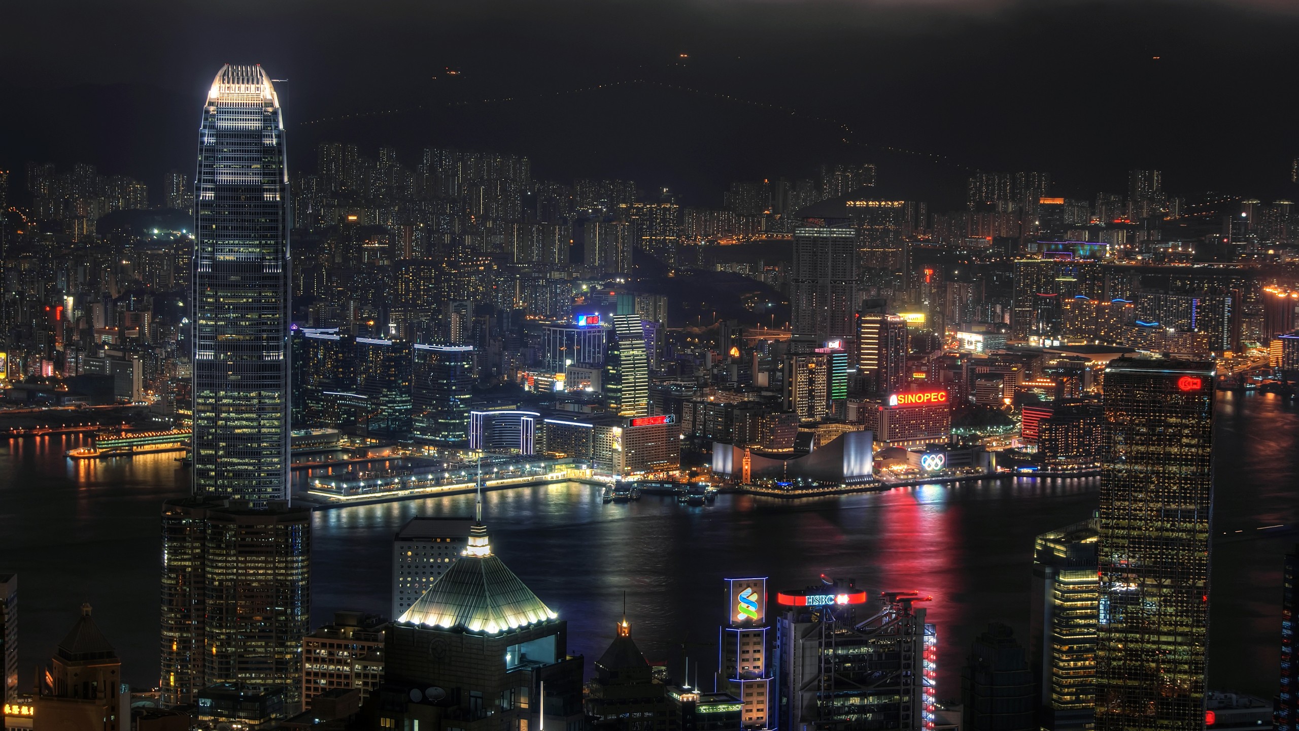 Hong Kong Victoria Harbour Night Cityscape 2560x1440