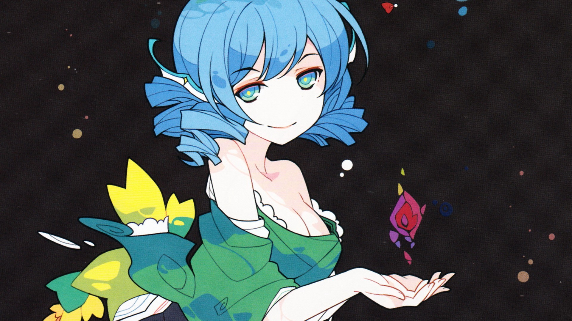 Touhou Wakasagihime Anime Girls Video Games Blue Hair Short Hair Bangs Curly Hair Blue Eyes Bare Sho Wallpaper Resolution 1920x1080 Id 40016 Wallha Com