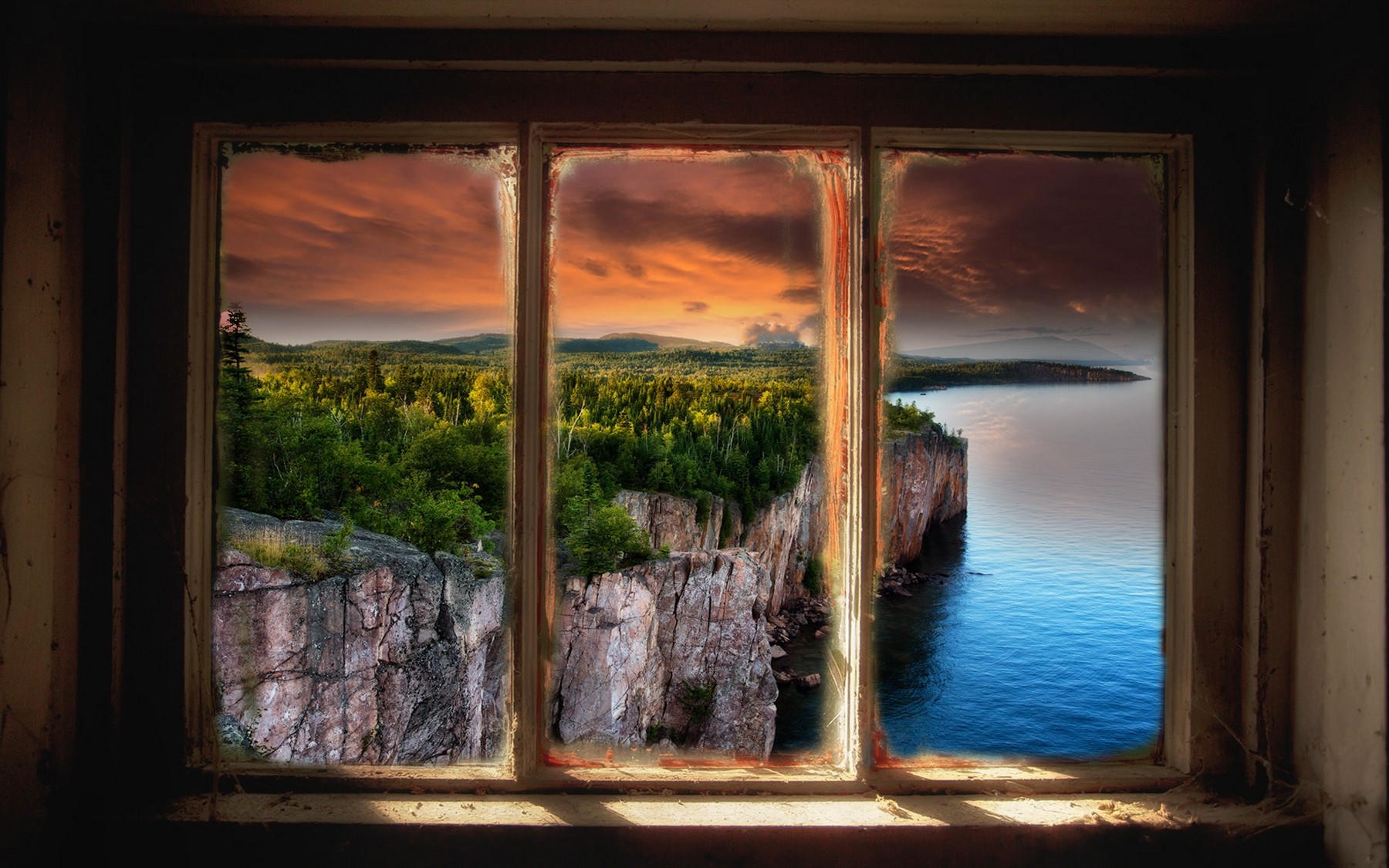 Artistic Cliff Coast Ocean Rock Sea Window 1800x1125