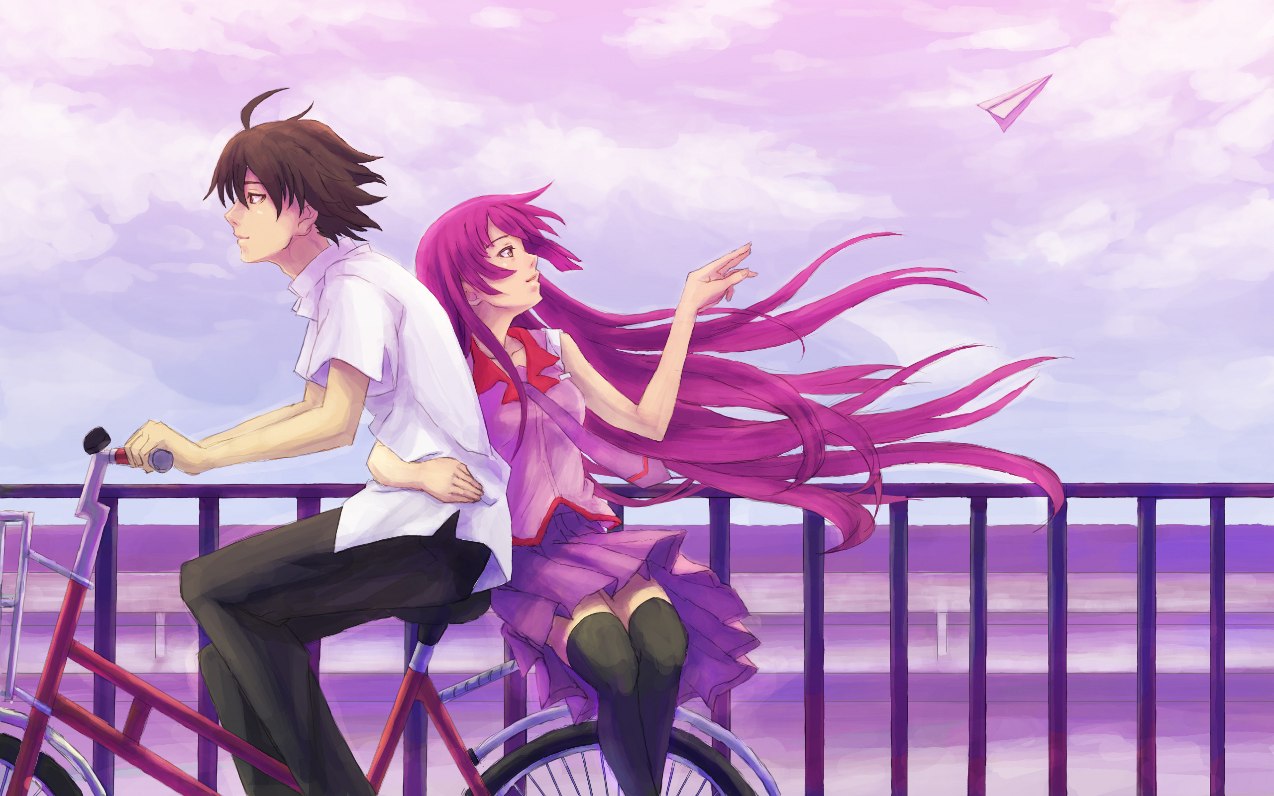 Black Hair Boy Hitagi Senj Gahara Koyomi Araragi Long Hair Monogatari Series Pink Hair 2560x1600