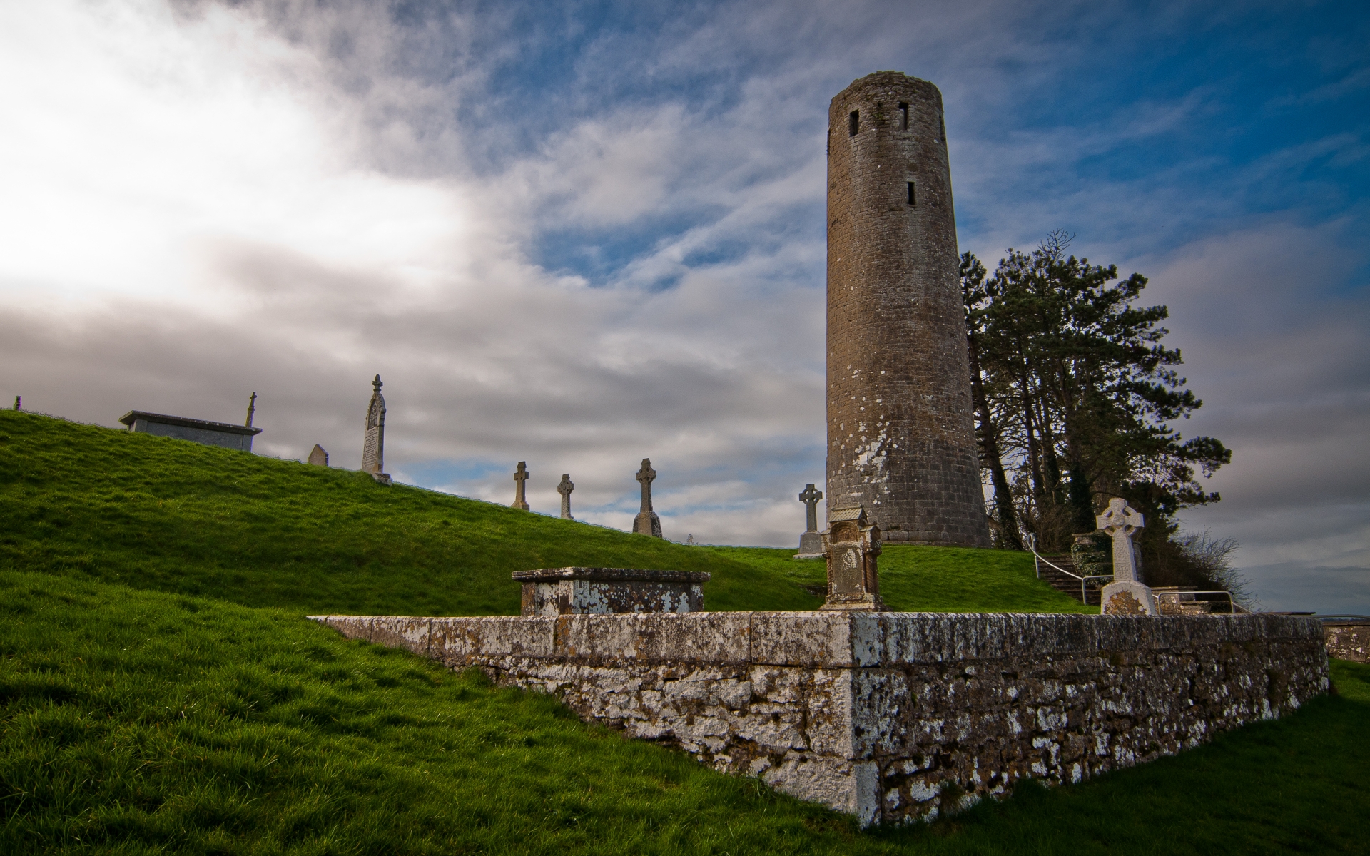 Cemetery Clonmacnoise Cross Ireland Monastery Tower 1920x1200