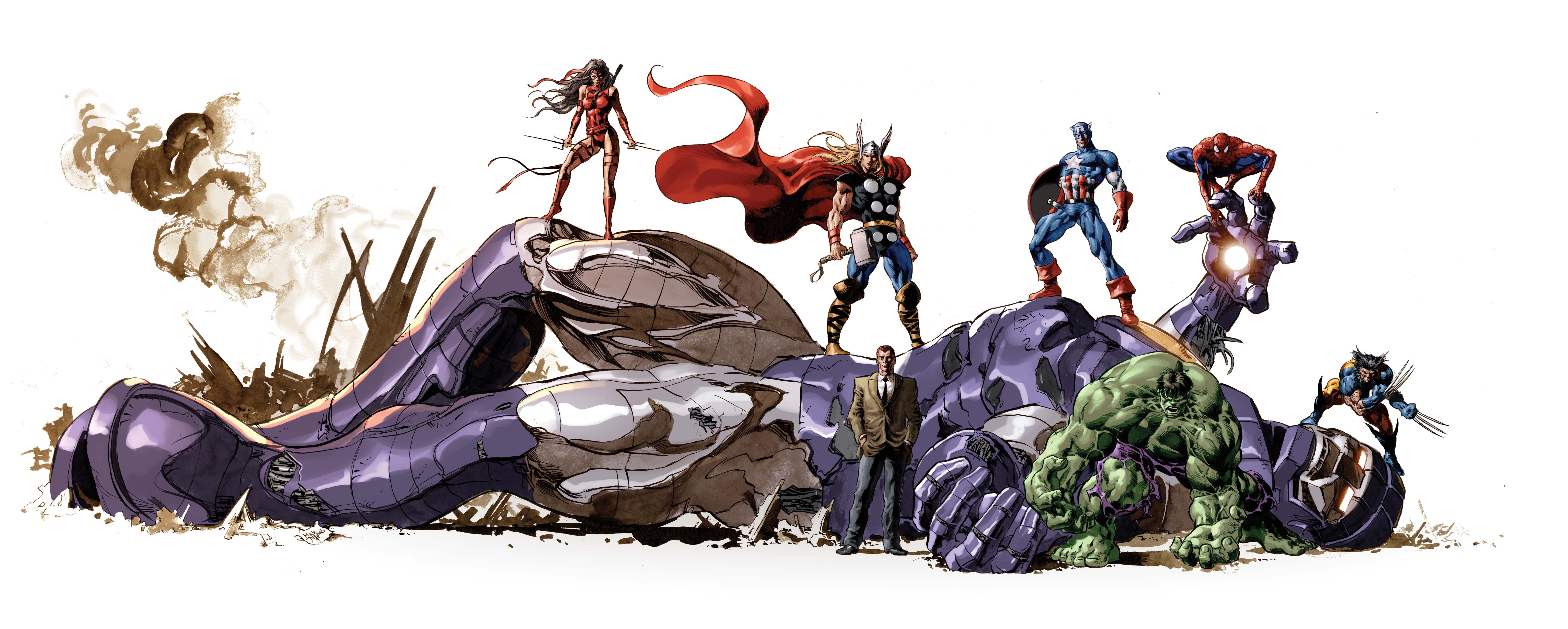 Captain America Elektra Marvel Comics Hulk Spider Man Thor Wolverine 6728x2700