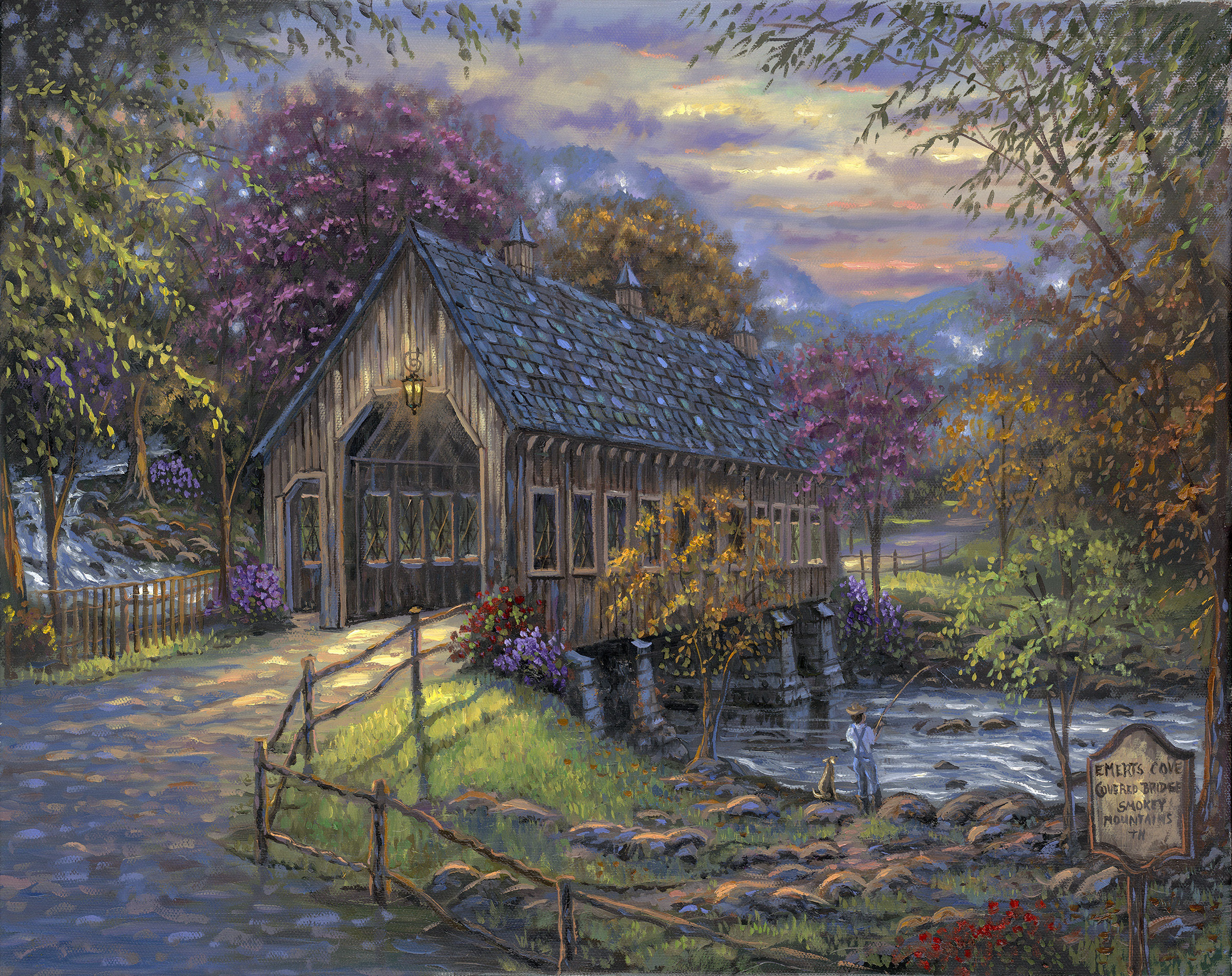 Artistic Colorful Colors Covered Bridge Painting 2400x1902