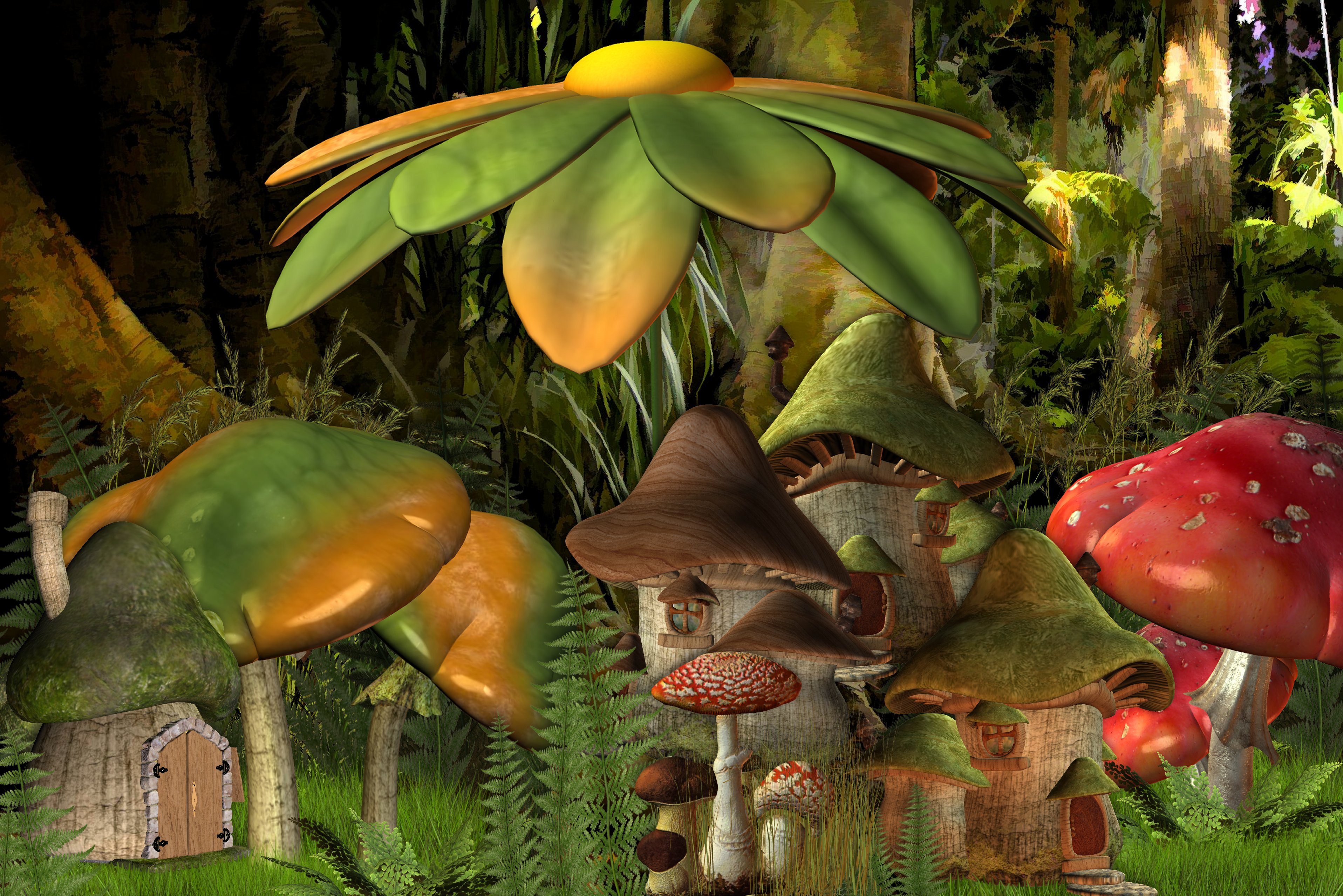 Fantasy Village colors art mushrooms houses HD wallpaper  Peakpx