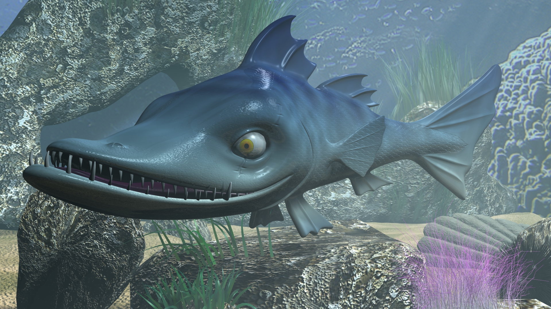 3d Barracuda Cartoon Fish 1920x1080