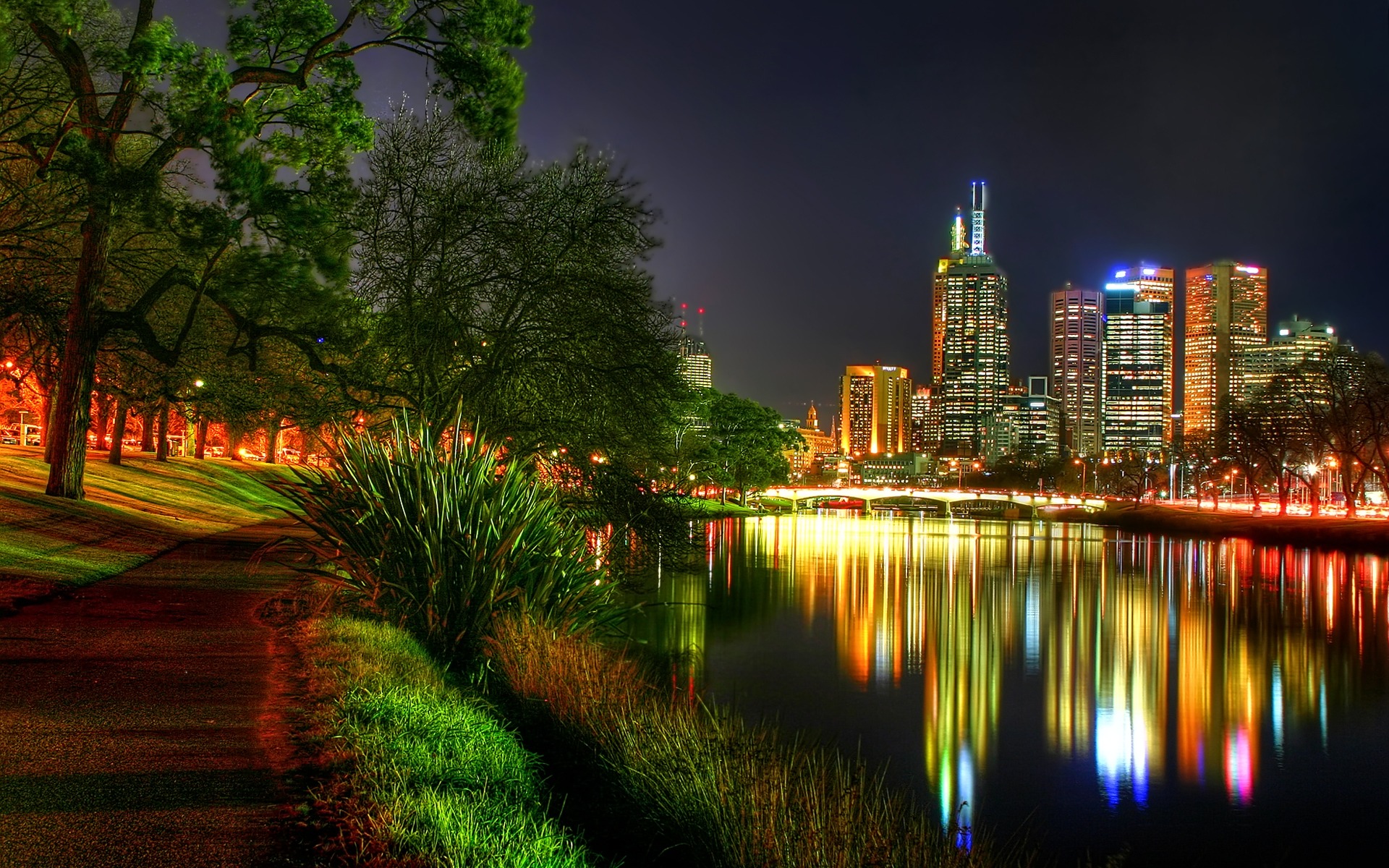 Australia City Light Man Melbourne Night Yarra River 1920x1200